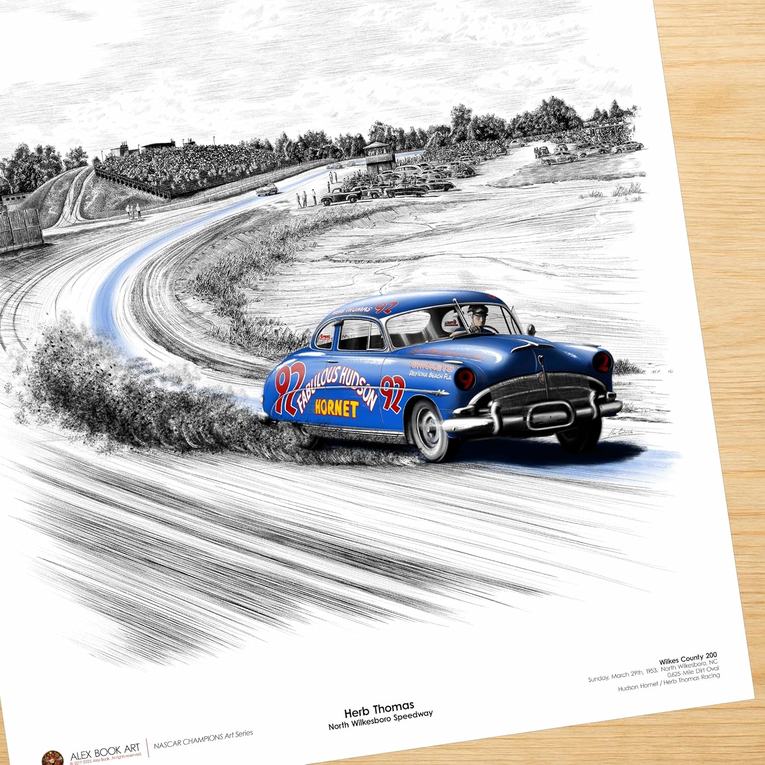 1953 North Wilkesboro Speedway Art Print | Herb Thomas Hudson Hornet Ink & Watercolor Wall Art | NASCAR Retro Race Car Poster | Best Home, Office, Garage Décor Gift for Racing Fans