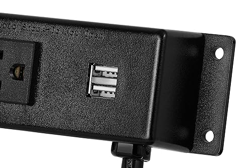 Miniatura 5 de Regleta de alimentación  2 puertos de carga USB, 3 tomacorrientes  Enchufe debajo del escritorio Barra de alimentación con USB  Cable de