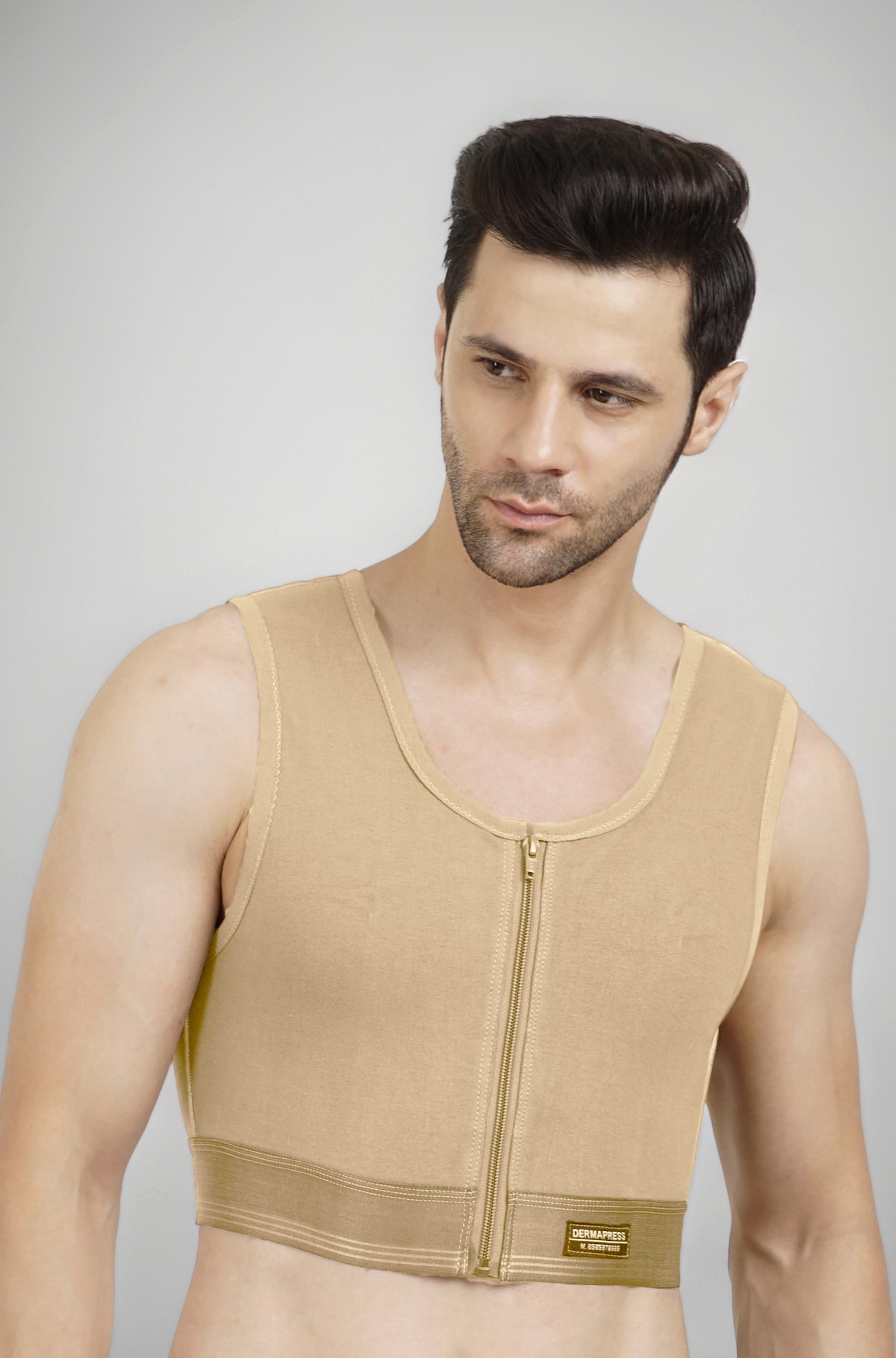 - Gynecomastia Short Vest || HIGH COMPRESSION || Front Zip and Hook Closure || Tomboy Chest Binder || Comfortable Support for Men || Chest Shapewear || Post-Surgery Recovery ||