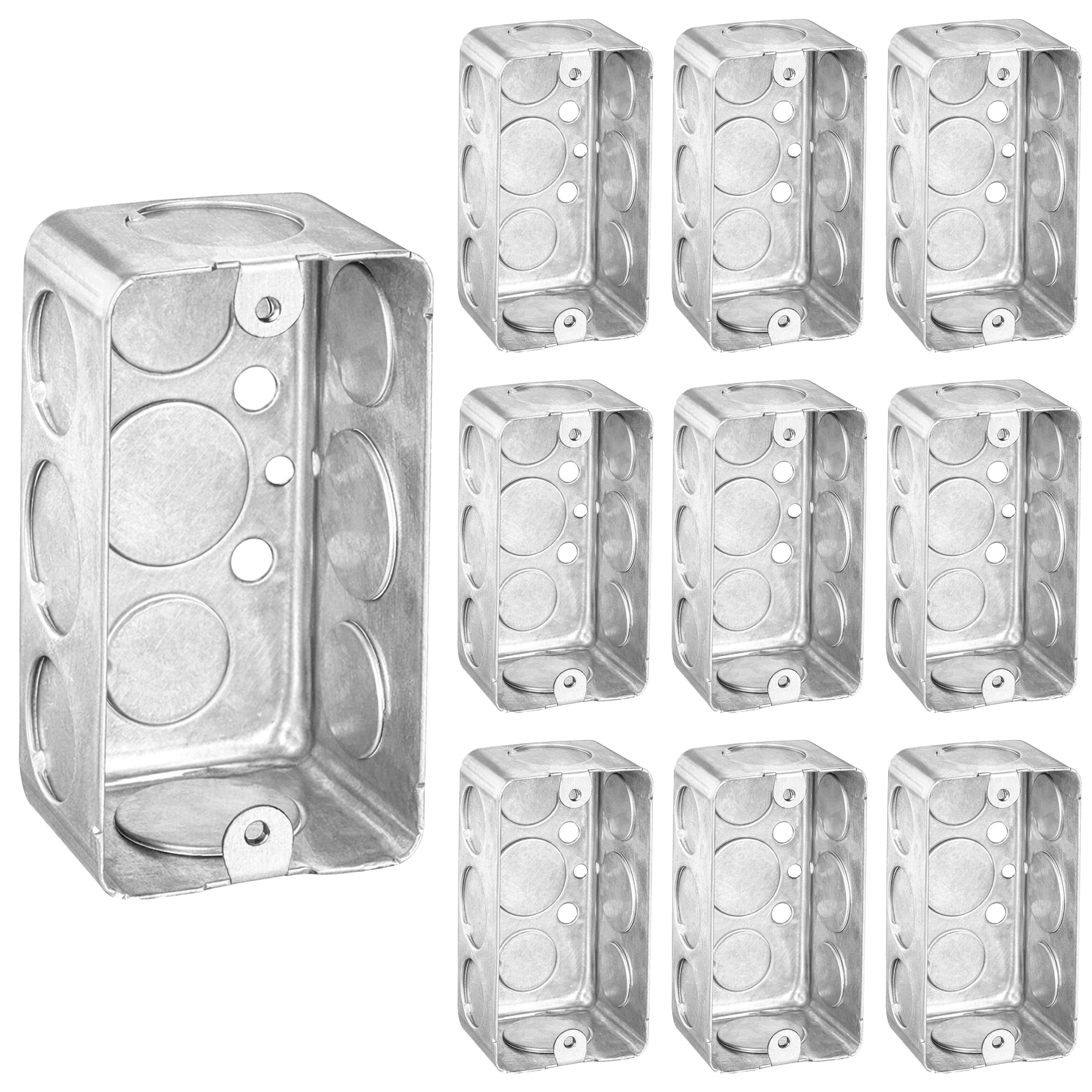 OHLECTRIC Scatola elettrica pratica (10 pezzi) di scatole di uscita in acciaio e metallo con bussole da 1/2" e 3/4", profondità 6,3 cm, 17 cu