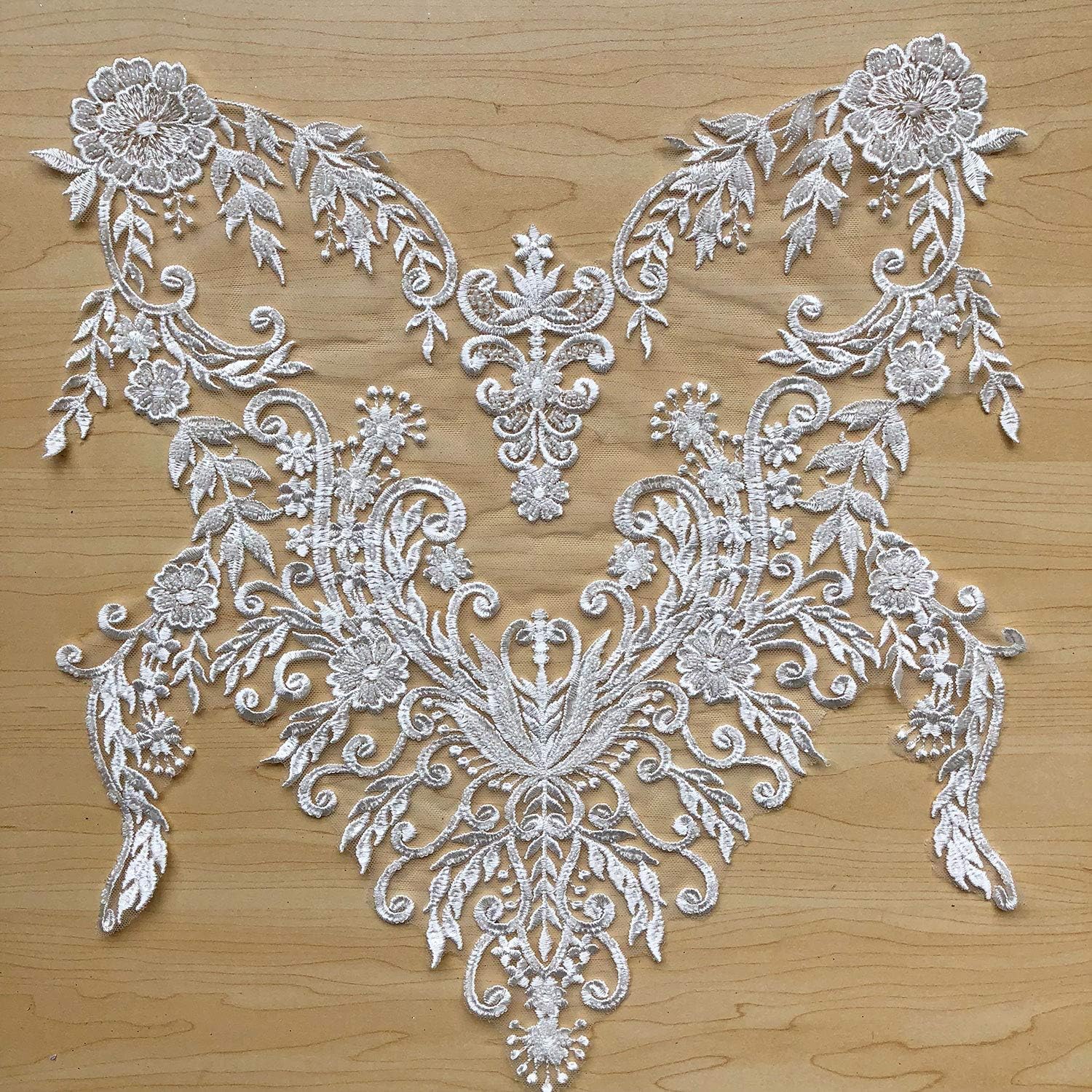 Sweet Heart Wedding Applique Embroidery Floral Lace Applique Patch Heavily Beads Decorative Addition
