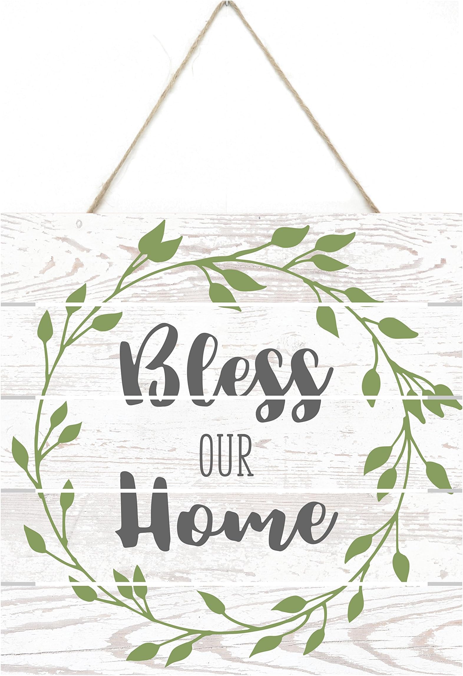 Bless Our Home Floral Wreath Wooden Plank Sign 7.5 x 7.5