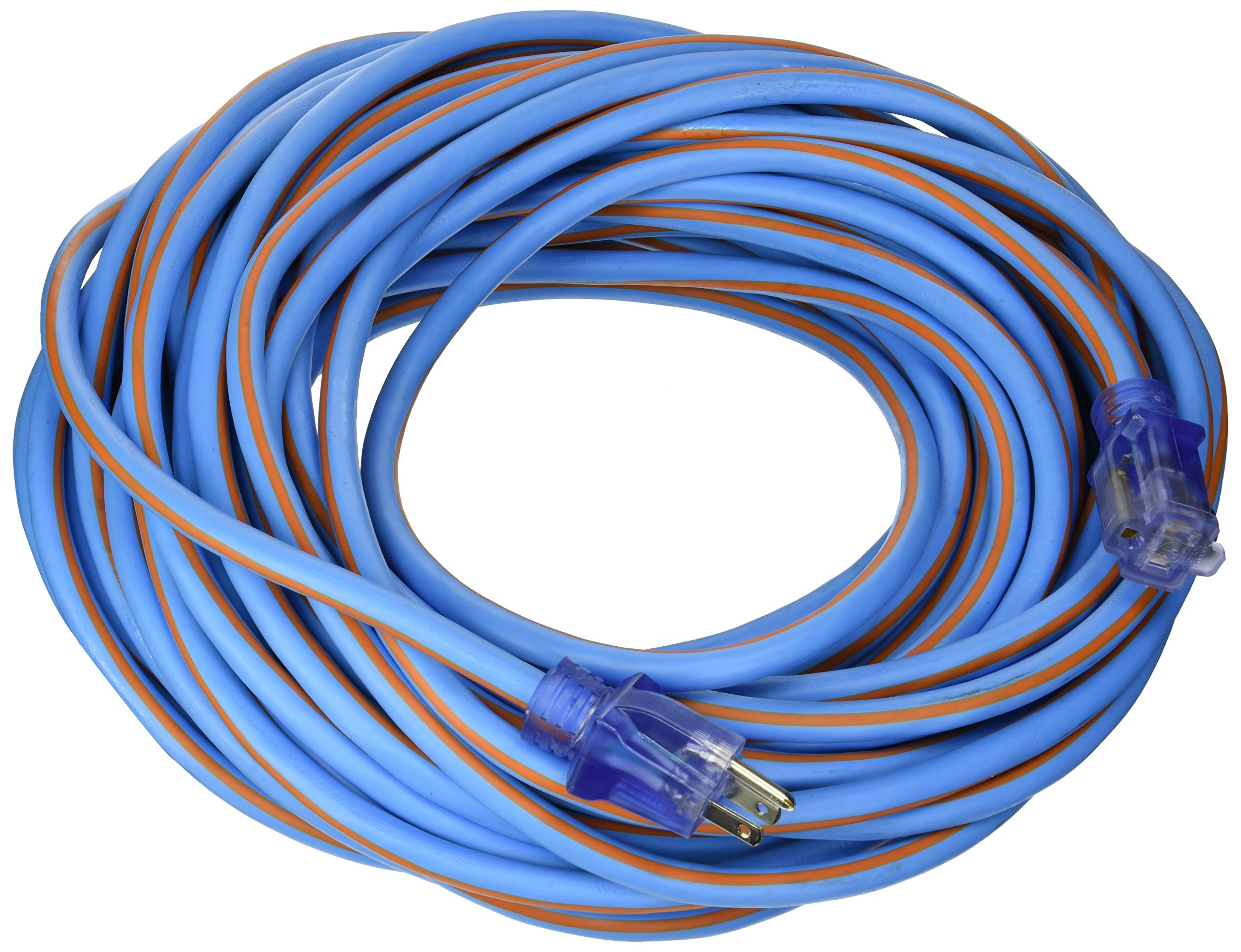 Voltec 99100PB 100ft 12/3 SJEOOW Blue Ext Cord Power Block w/Lighted End, NEMA 5-15