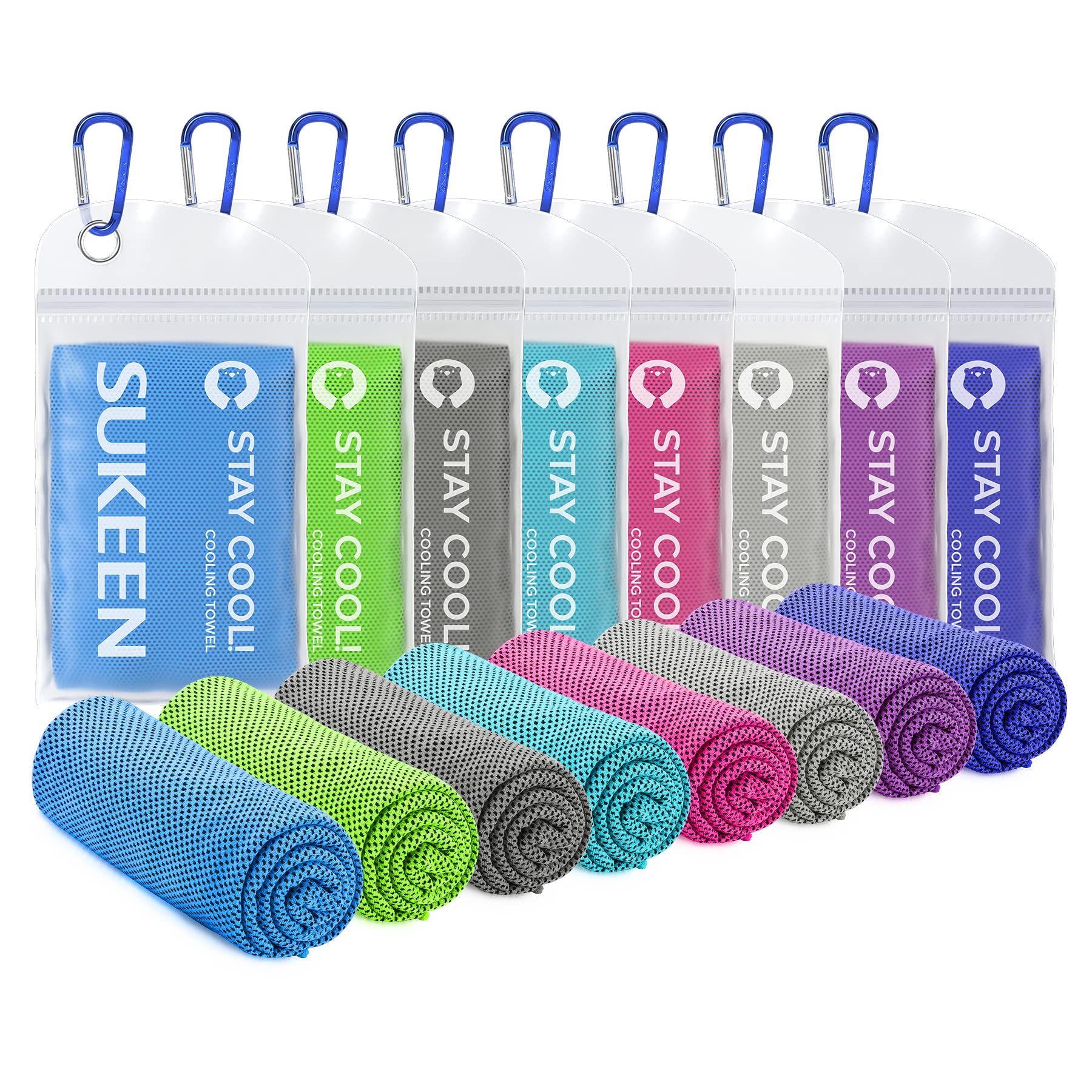 Sukeen 40"x12" Cooling Towel, 8 Pack Ice Towel, Cooling Neck Wrap Scarf, Soft Breathable Chilly Towel, Microfiber Ice Cold Towel for Men Women Gym Towel Sports Towel Yoga Towel Golf Towel