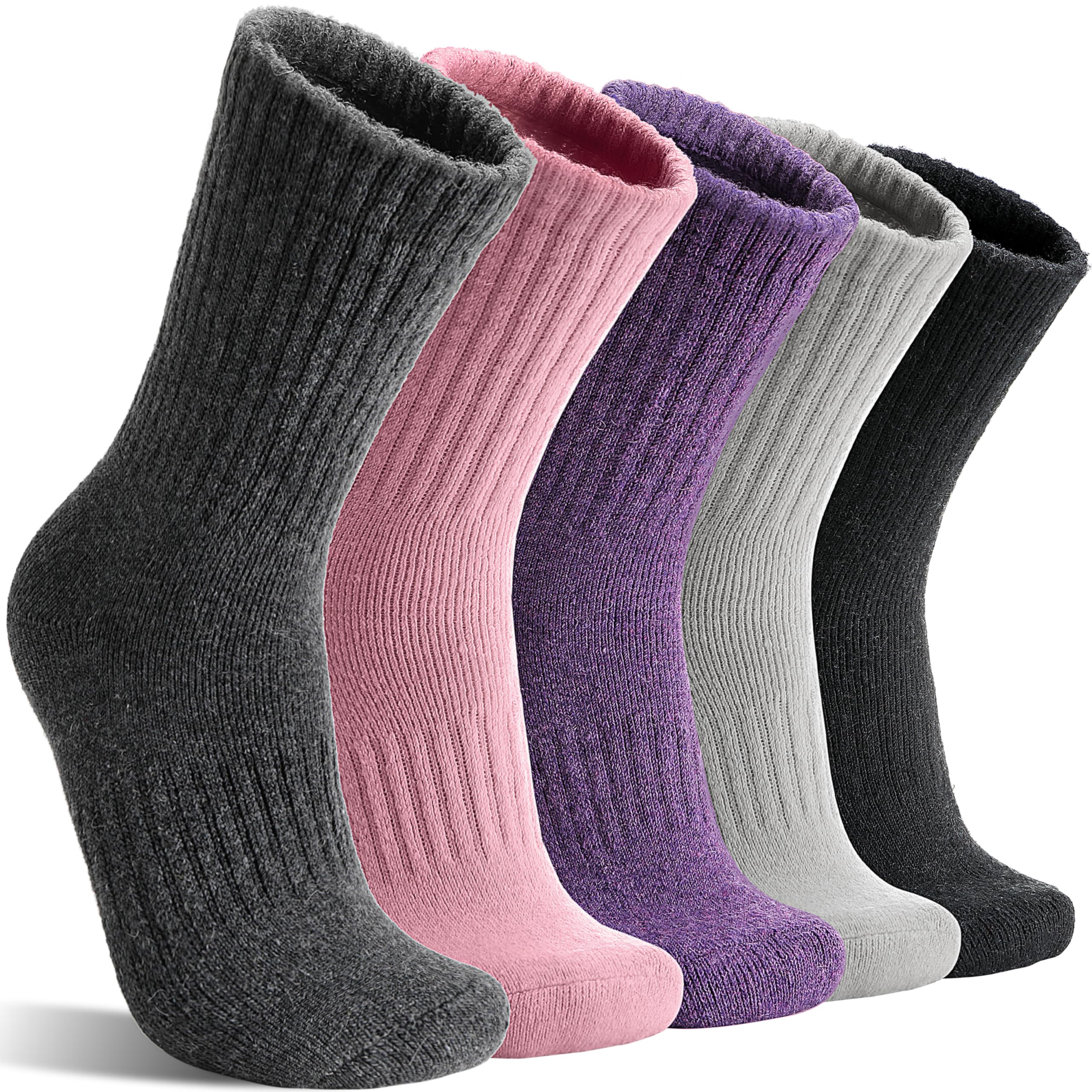 MOGGEI 5 Pairs Womens Merino Wool Socks Hiking Warm Winter Thick Thermal Crew Cozy Cabin Ladies Gift Comfy Boot Work Socks
