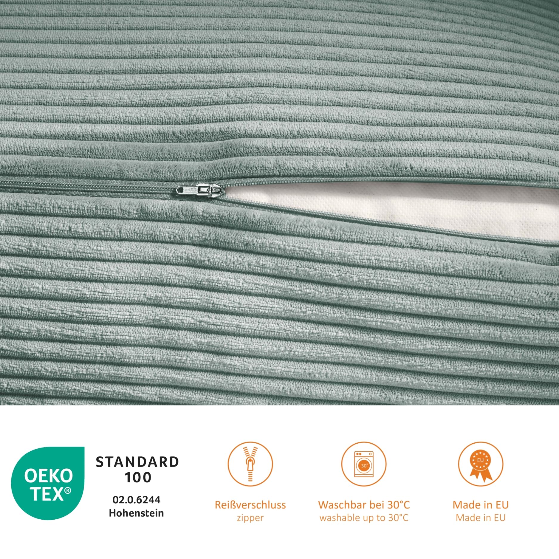 sleepling Rückenkissen Cord Optik, Keilkissen für Bett und Sofa, Lendenkissen, Lesekissen, Strandkissen, Kissen zum Lesen groß mit Seitenfach, Waschbarer Bezug, 70 cm breit, türkis