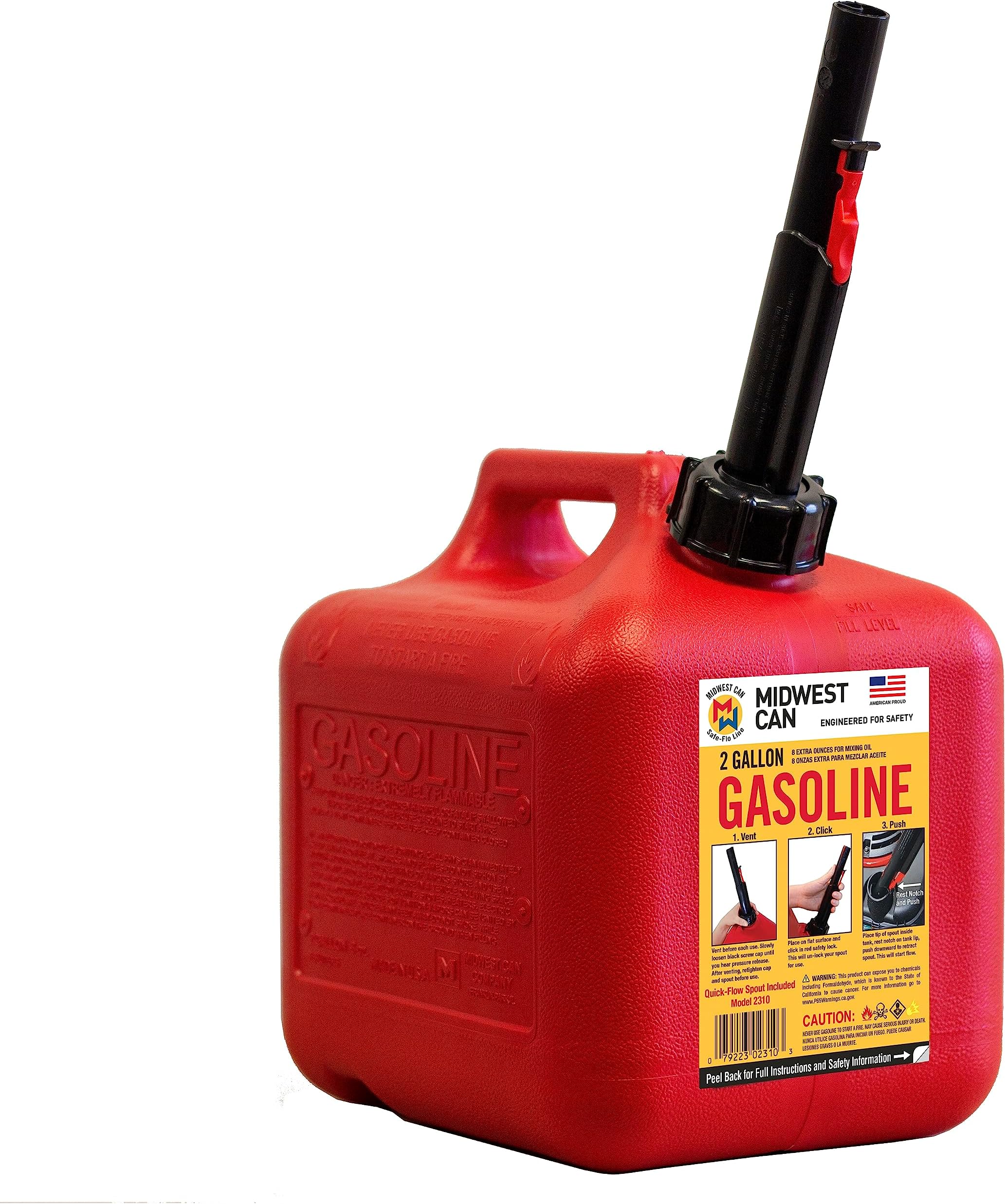 Midwest Can Quick-Flow Spout 2310 2 Gallon 8 oz. Gasoline Can w