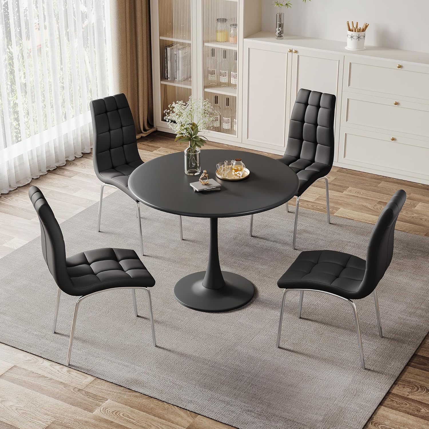 31.5" Mid-Century Round Dining Table for Outdoor, Tulip Table Metal Kitchen Dining Table for 2-4 People with Pedestal Base Leisure Coffee Table Office Living Room Small Space, White