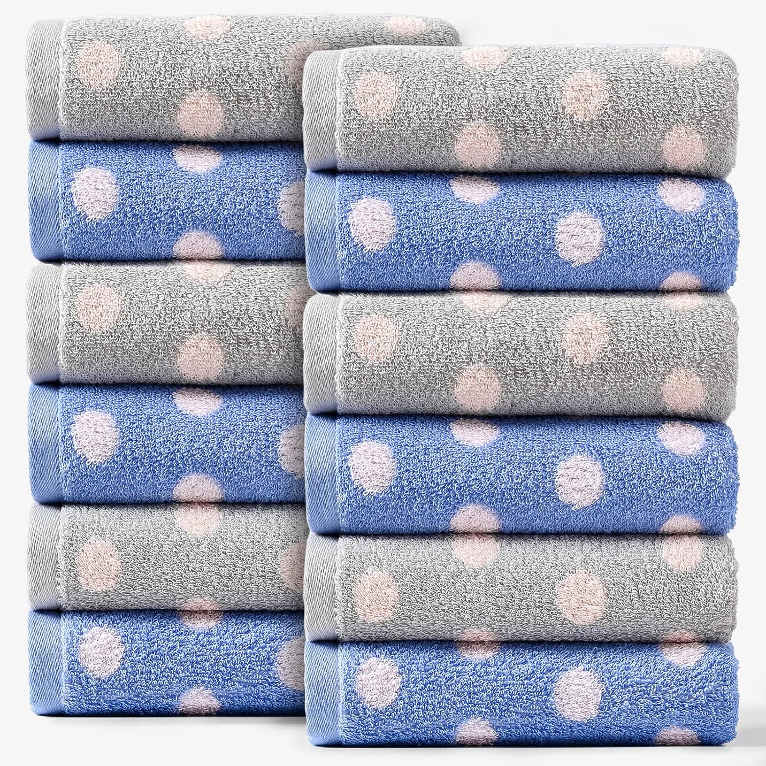 12 Pcs Hand Towels Set of Polka Dot Pattern 100% Cotton Soft Absorbent Decorative Towel for Bathroom 13 x 29 Inch (Yuandianmaojin01, 29 * 13in)