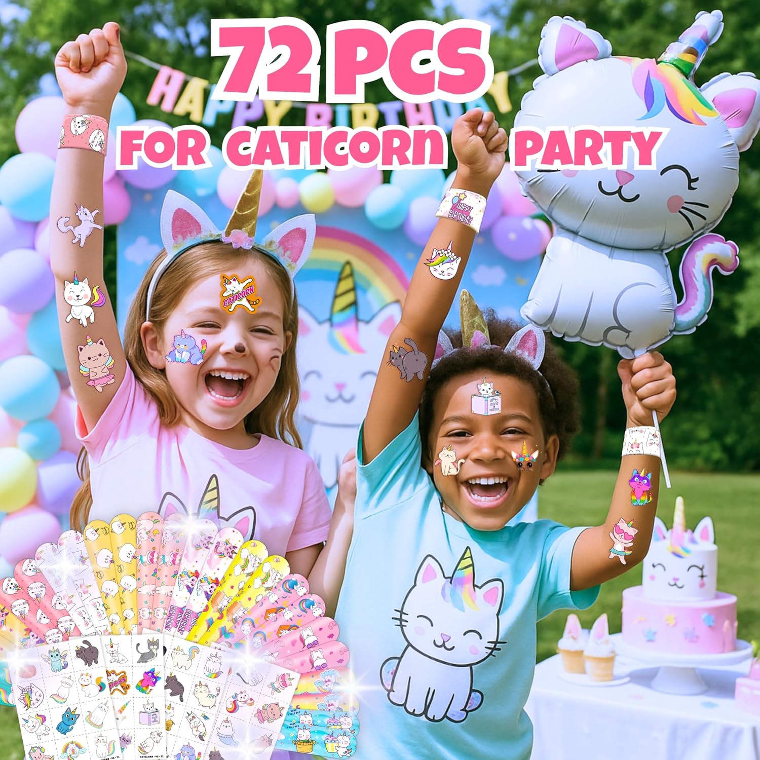72pcs Caticorn Party Favors Decorations Temporary