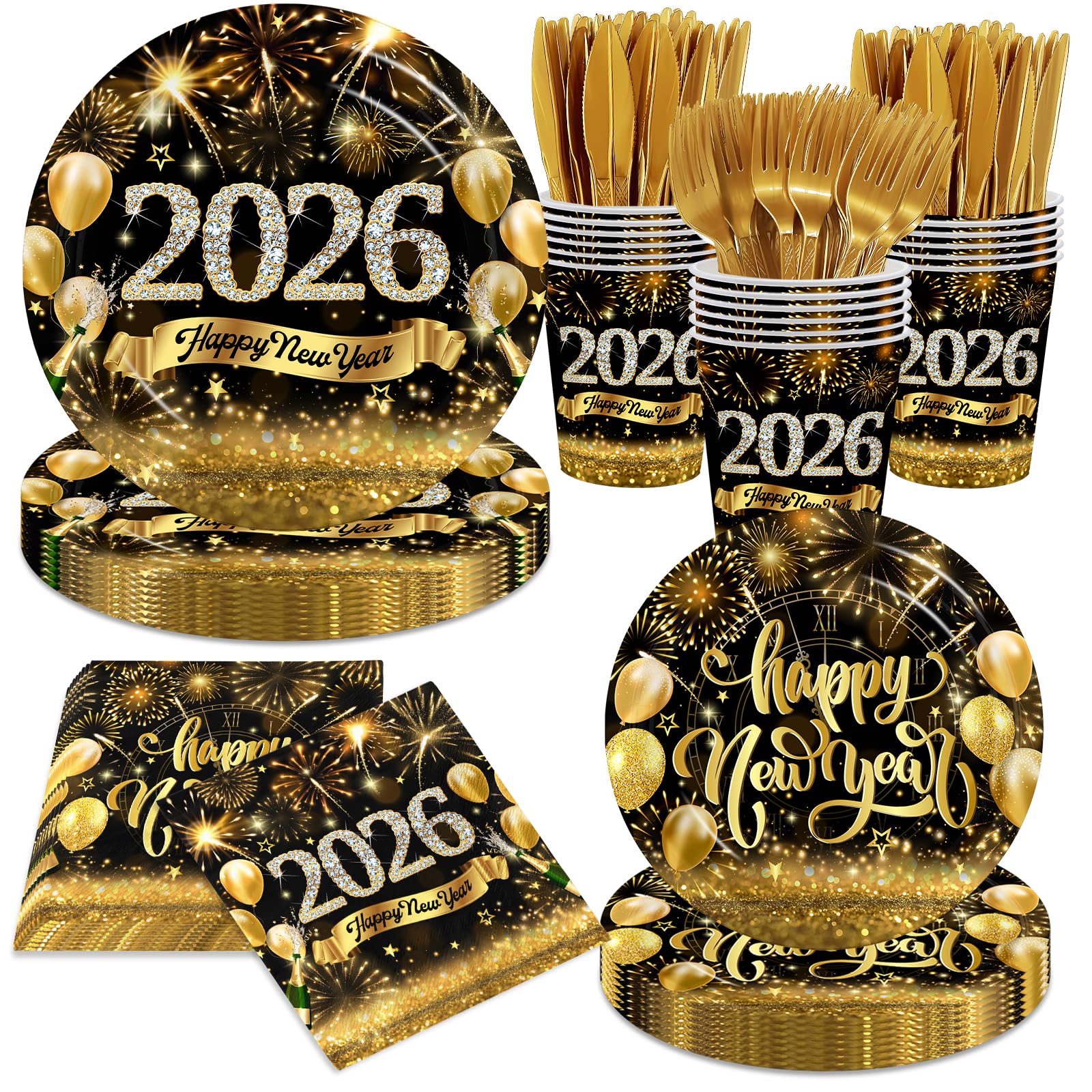Locker.Ink | Elevate Your New Year Celebration with 24 Must-Have Party Tableware Essentials Happy New Year Party Tableware Set