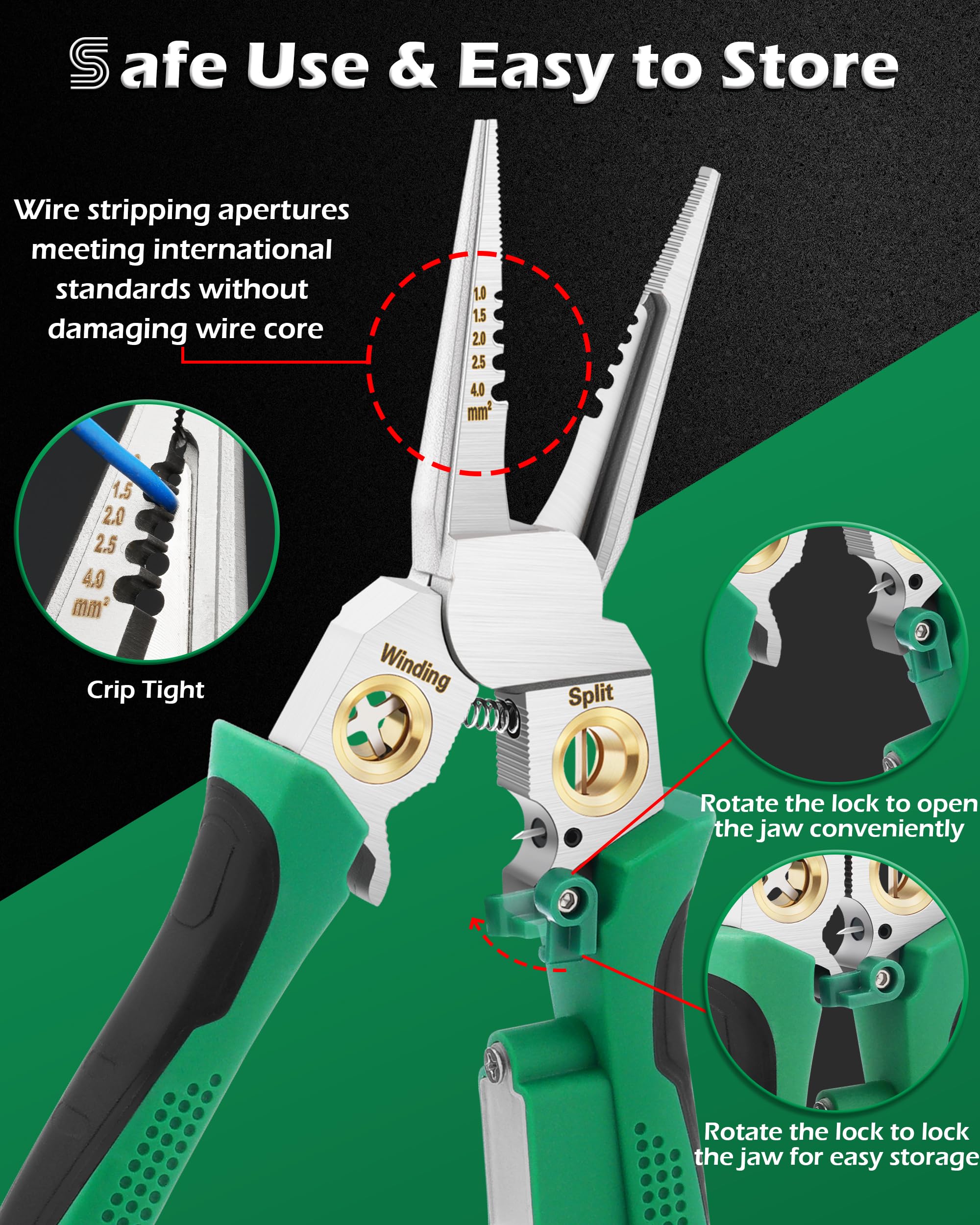2 pelacables 8 en 1 con probador de voltaje, pelacables y cortadores con alicates, crimpadora, división, herramientas pelacables para 10-18 AWG para electricista herramienta pelacables de trabajo