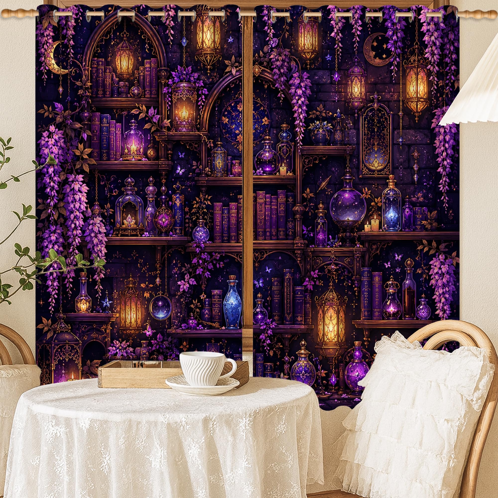 Rideau lavable en machine occultant violet avec fleurs d'automne