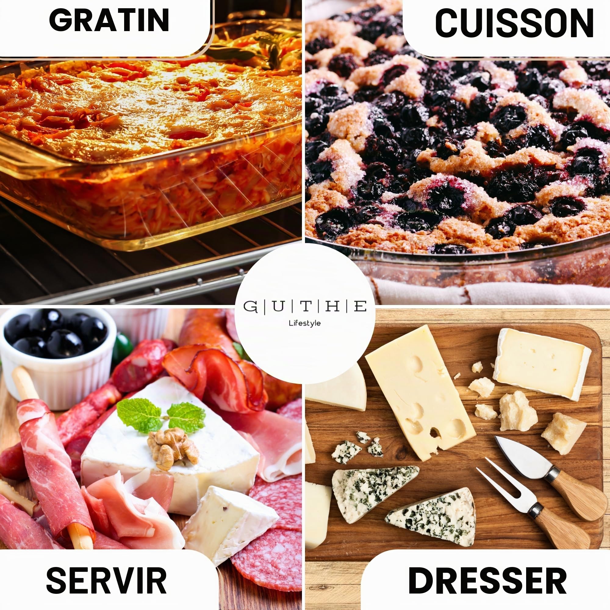 GUTHE Lifestyle Lot de 3 boîtes à charcuterie en verre pour réfrigérateur, empilables, avec couvercle en acacia, plat à gratin et rangement de saucisses et fromage