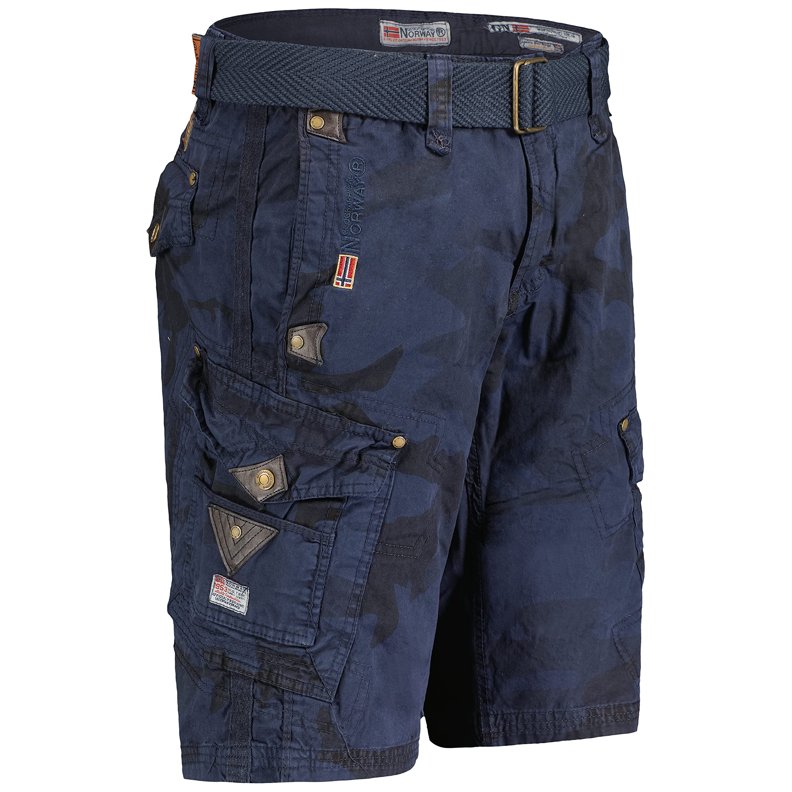 Geographical Norway Peanut Men – Bermudy męskie casual z bawełny, szorty męskie, sportowe bojówki, z oddychającego materiału, z paskiem, wygodny klasyczny fason