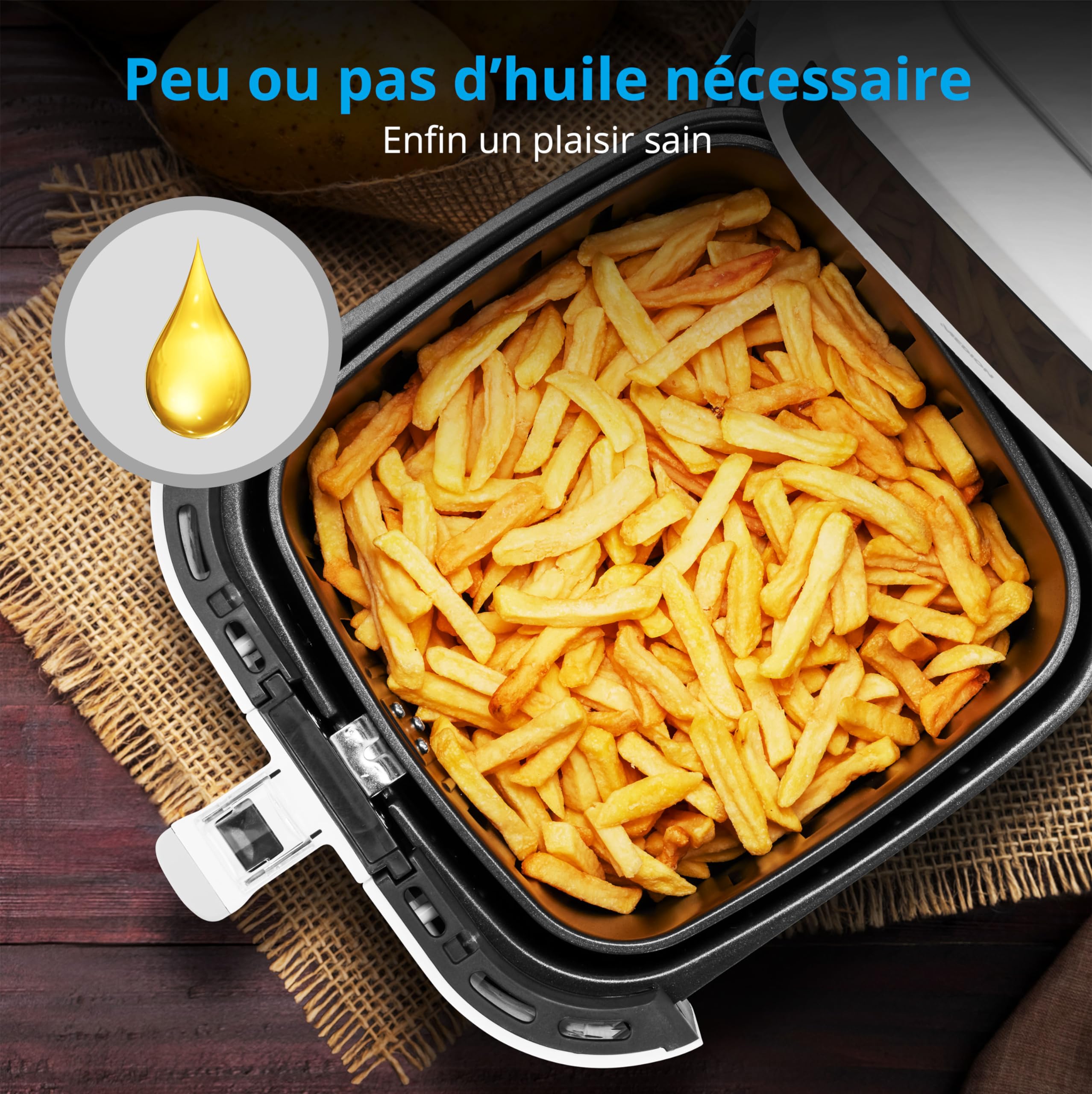 MEDION E40 XL Friteuse à air chaud (panier à friture XXL de 5,3 litres, 2 150 watts, 9 programmes automatiques, fonction cuisson, friture sans huile, panneau de commande tactile, affichage LED) blanc