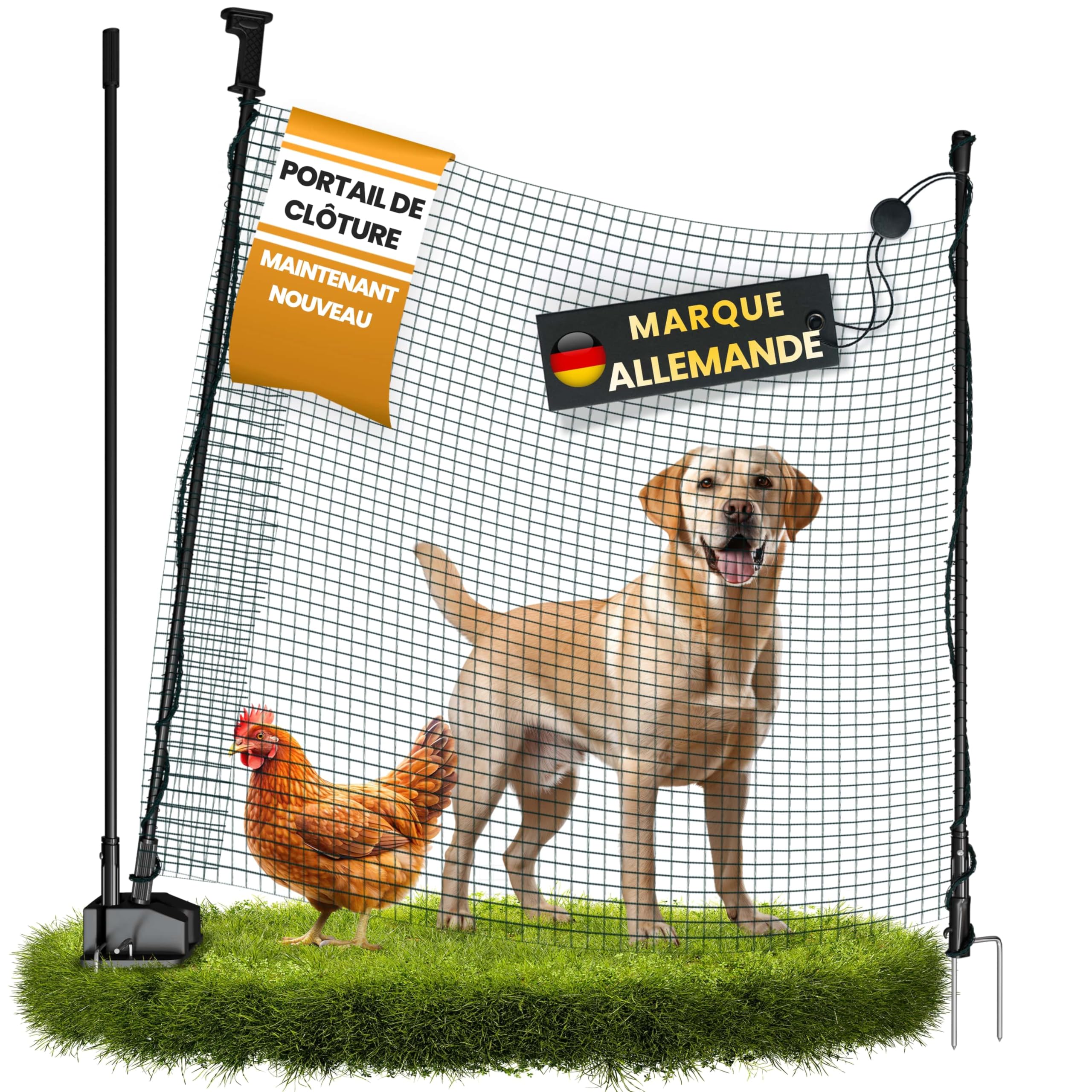 NATURIZ Portail de clôture de pâturage avec ouverture d'une seule main - Portail de clôture mobile pour camping, jardin et pâturage - Portail de pâturage avec montage et démontage rapides - Sans