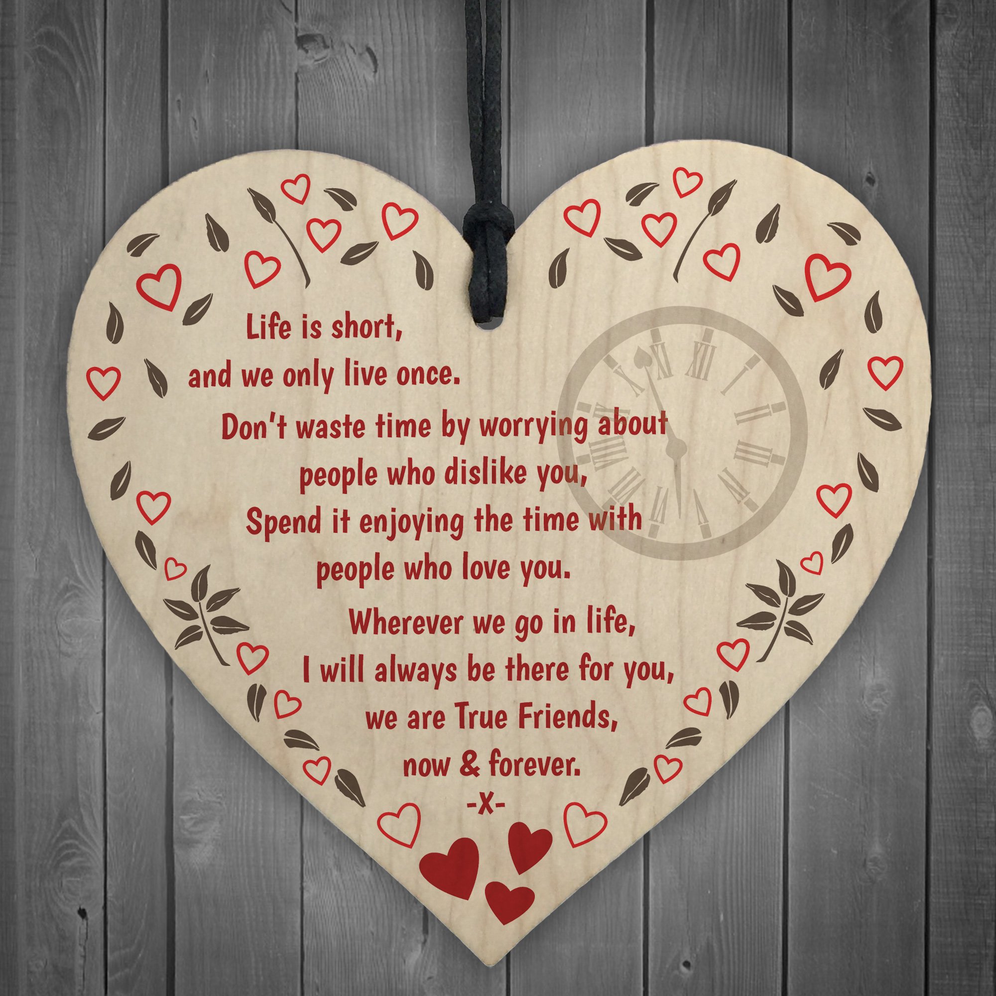 Red Ocean True Friends Forever Wooden Hanging Heart Friendship Love Gift - Thank You Sign