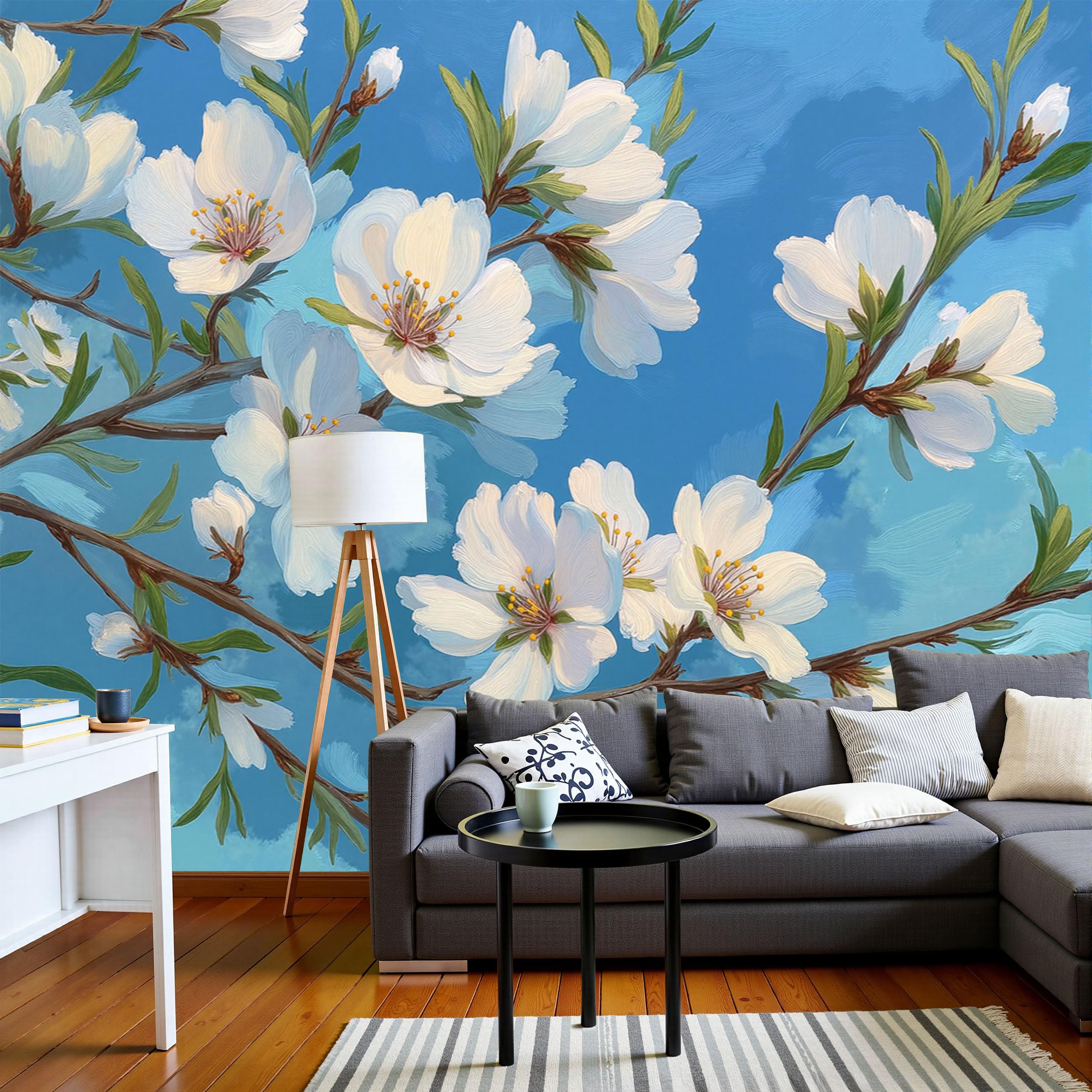 Papier peint fleurs naturelles peintes main pour salon et chambre