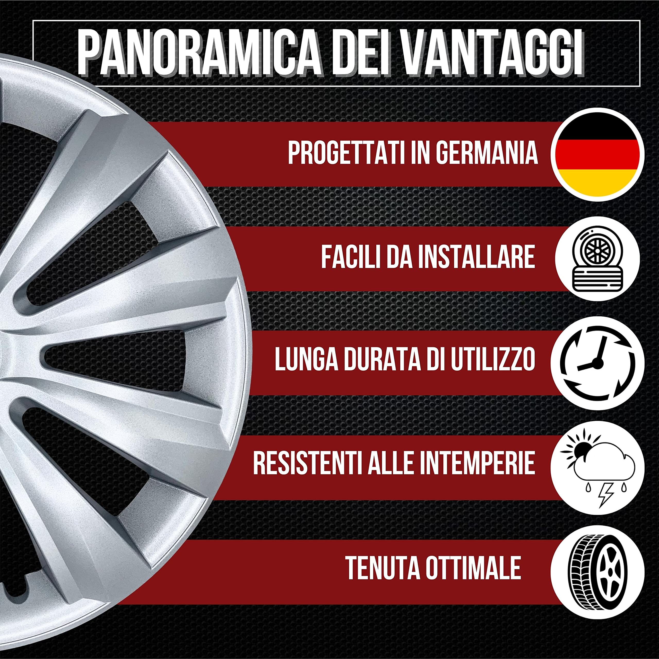 Copricerchi Albrecht Da 16 Pollici Per Cerchi In Acciaio – Argento/Neri, Anticorrosione, Made In EU - 3