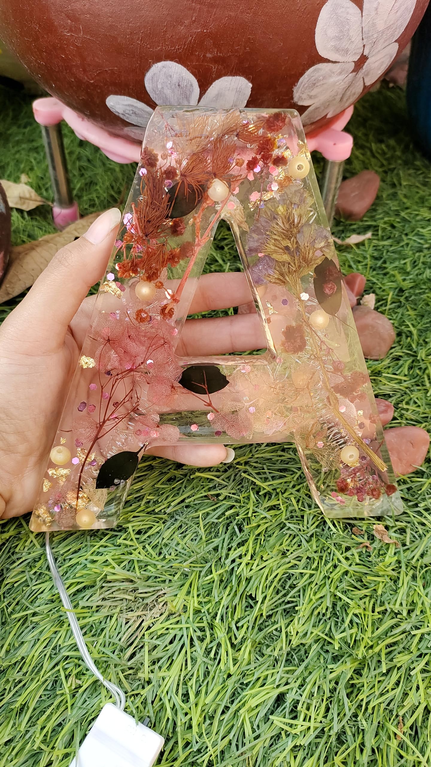 Large 6.2-Inch Epoxy Resin Letter A with inbuilt Lightning - Ideal for Garden, Living Room, and Kids' Room Decor 1