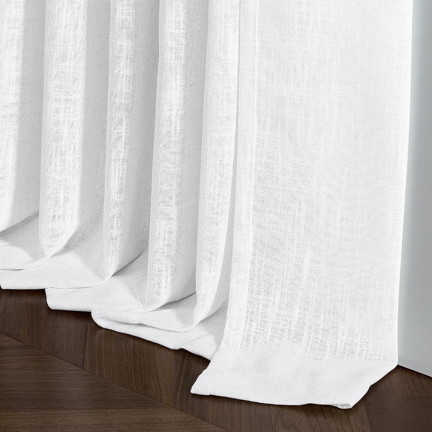 Snow White Short Pinch Pleat Linen Curtains 45 Inch Length 2 Panels Set