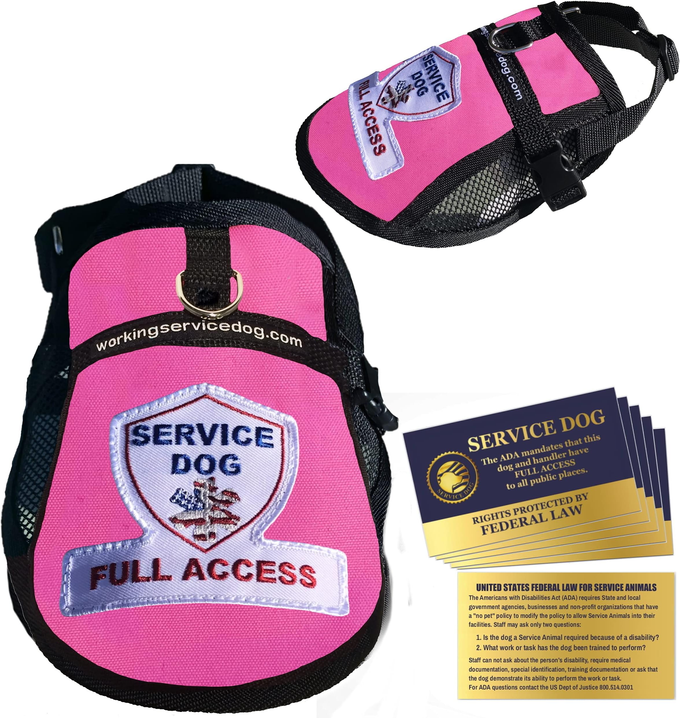 Premium Service Dog Mesh Vest - (14-17" Girth, Raspberry) - Includes Five Service Dog Law Handout Cards