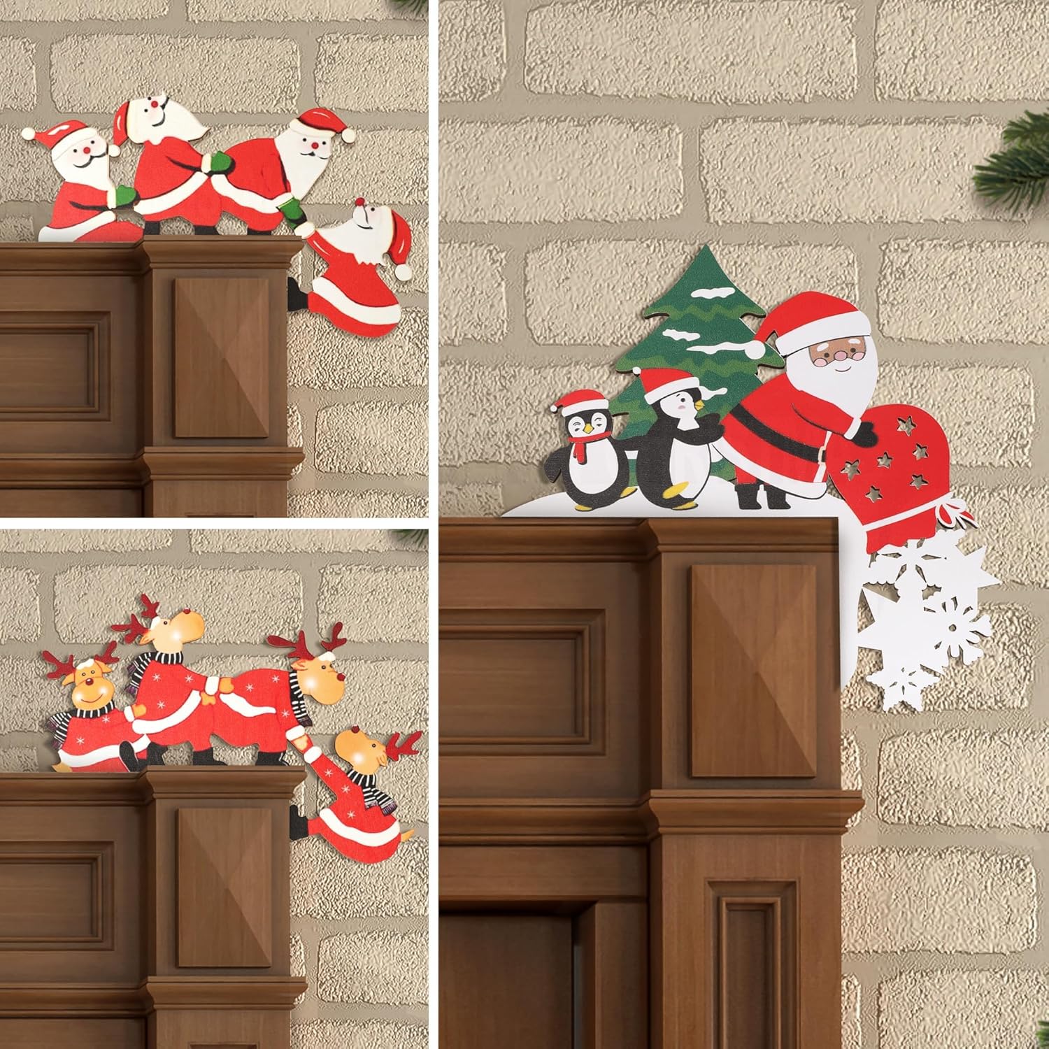 3PCS Christmas Door Corner Decoration, Wood Frame Corner
