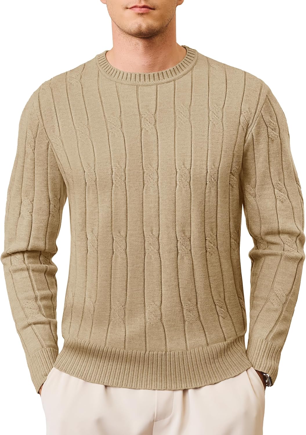 TACVASEN Men's Crewneck Pullover Sweater Cable Knit Long Sleeve Fisherman Casual Warm Twist Textured Sweaters