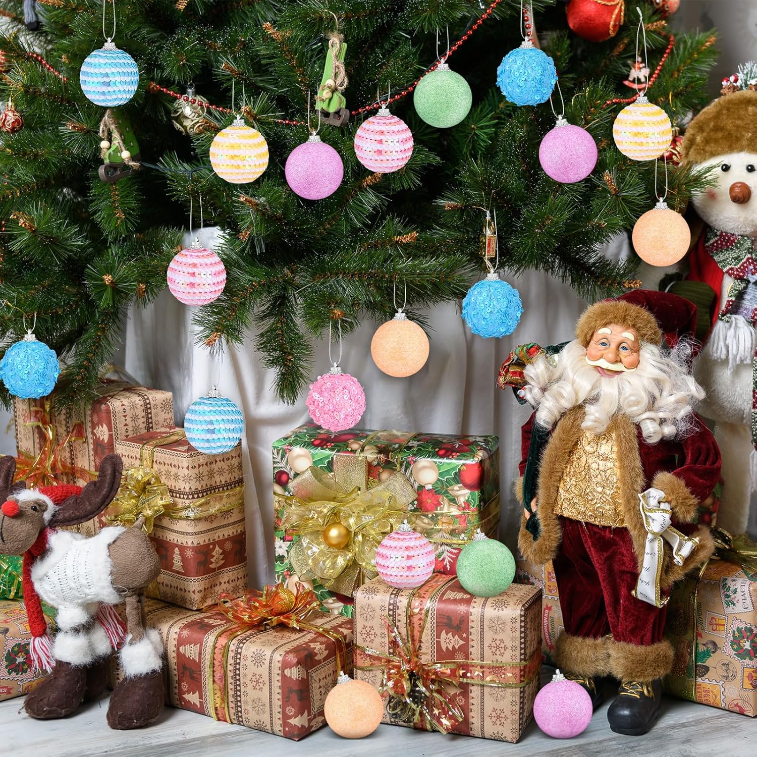 16 Pcs Pastel Christmas Tree Ball Ornaments 2 Inch Small Glitter Sequin Christmas Hanging Decorations Shatterproof Candy Color Ball Decoration for Tree Holiday Party - Image 6