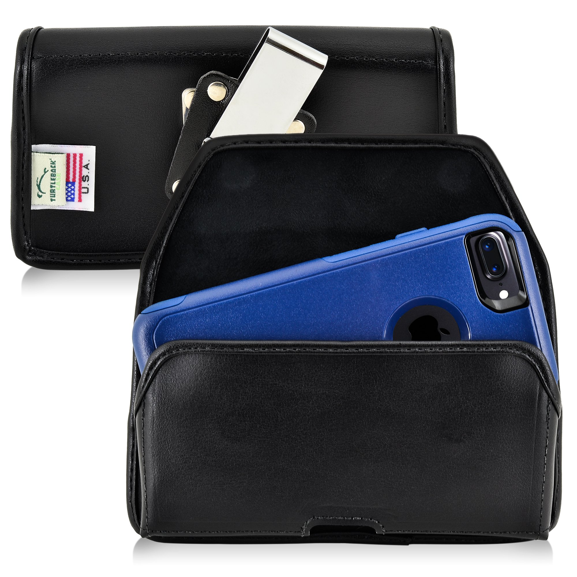 Turtleback Belt Case Compatible with Apple iPhone SE (2020 and 2022) & iPhone 7/8 w/OB Commuter case Black Holster Leather Pouch with Heavy Duty Rotating Ratcheting Belt Clip Horizontal Made in USA