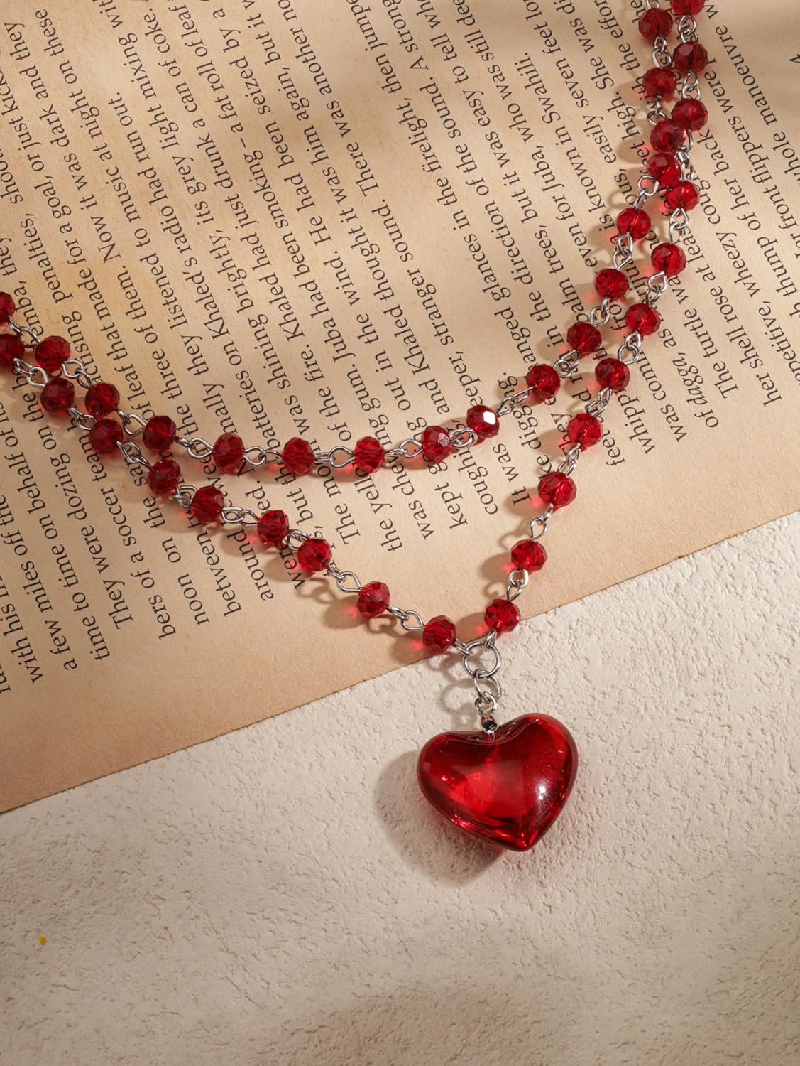 Sacina Goth Y2k Red Heart Necklace, Layered Black Beaded Heart Choker, Gothic Emo Grunge Y2k Necklace, Valentine Gift, Halloween Christmas Jewelry Gift For Women - Image 5