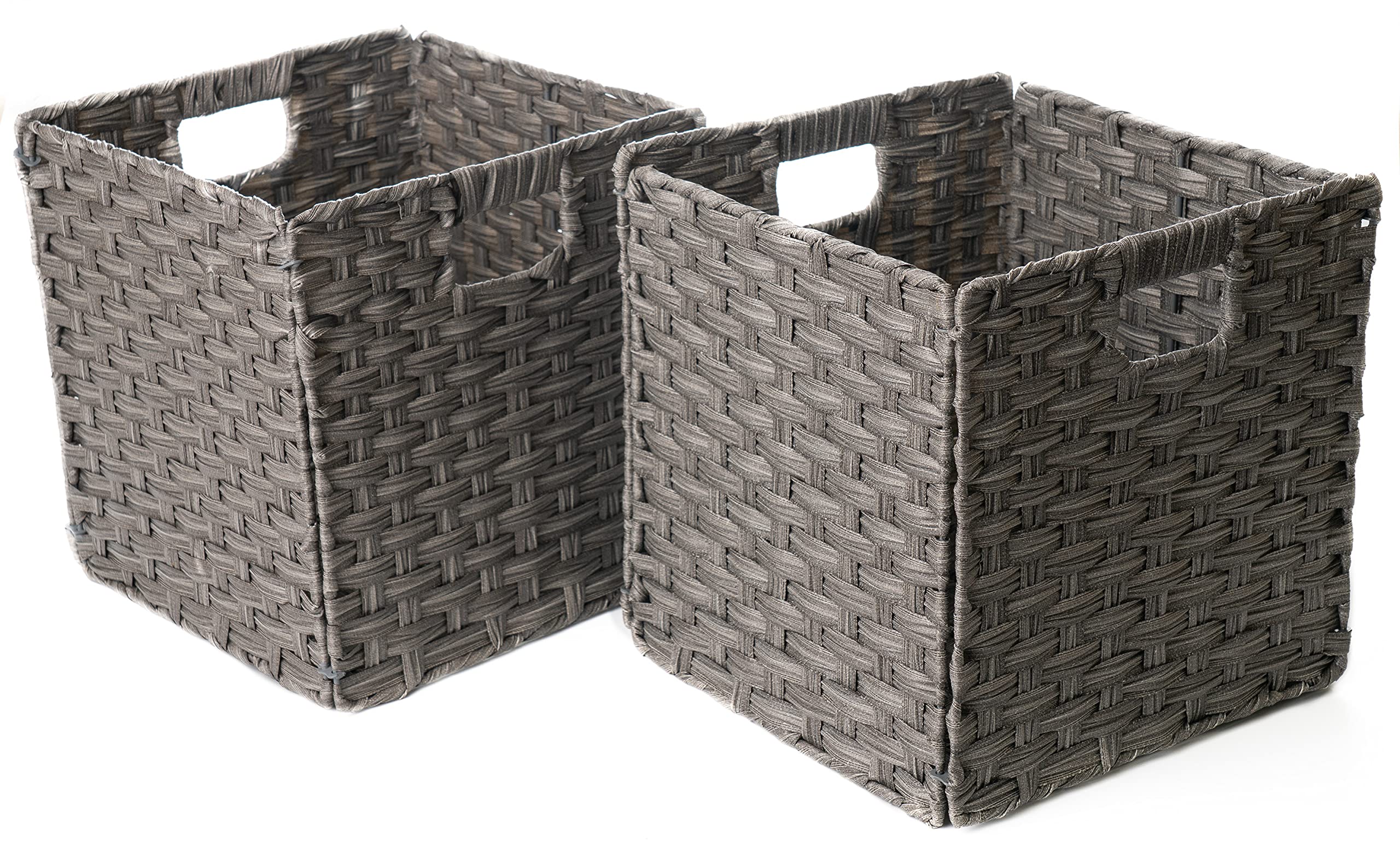 Foldable Synthetic Plastic Wicker Storage Basket with Iron Wire Frame By Blue Ridge Basket Company (Set of 2)