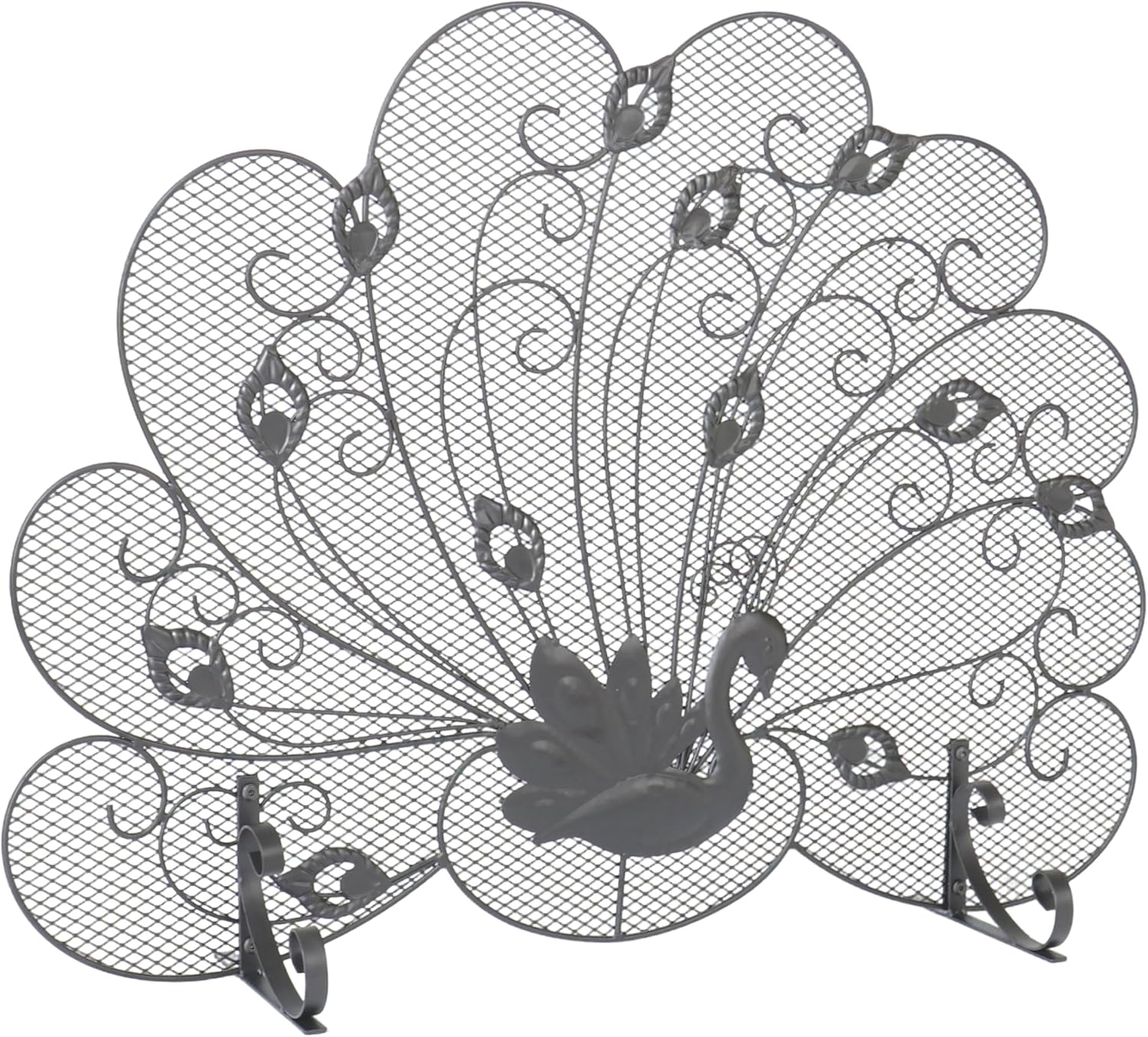 Black Small Fireplace Screen, 34" W x 26" H Peacock Fire Place Screen Stand Alone, Modern Single Panel Fireplace Cover Baby Proof, Wrought Iron, Metal Spark Guard, for Living Room, Home