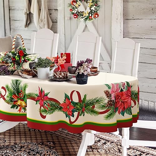 Mantel ovalado de Navidad, diseño de cono de pino de pascua, poliéster impermeable, resistente a las arrugas, duradero para vacaciones, cocina,