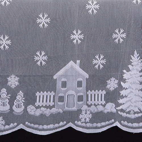 Miniatura 2 de Rockcloud Mantel de encaje de poliéster de 82 x 59 pulgadas, mantel rectangular vintage de alce de copo de nieve blanco para fiestas de Navidad,