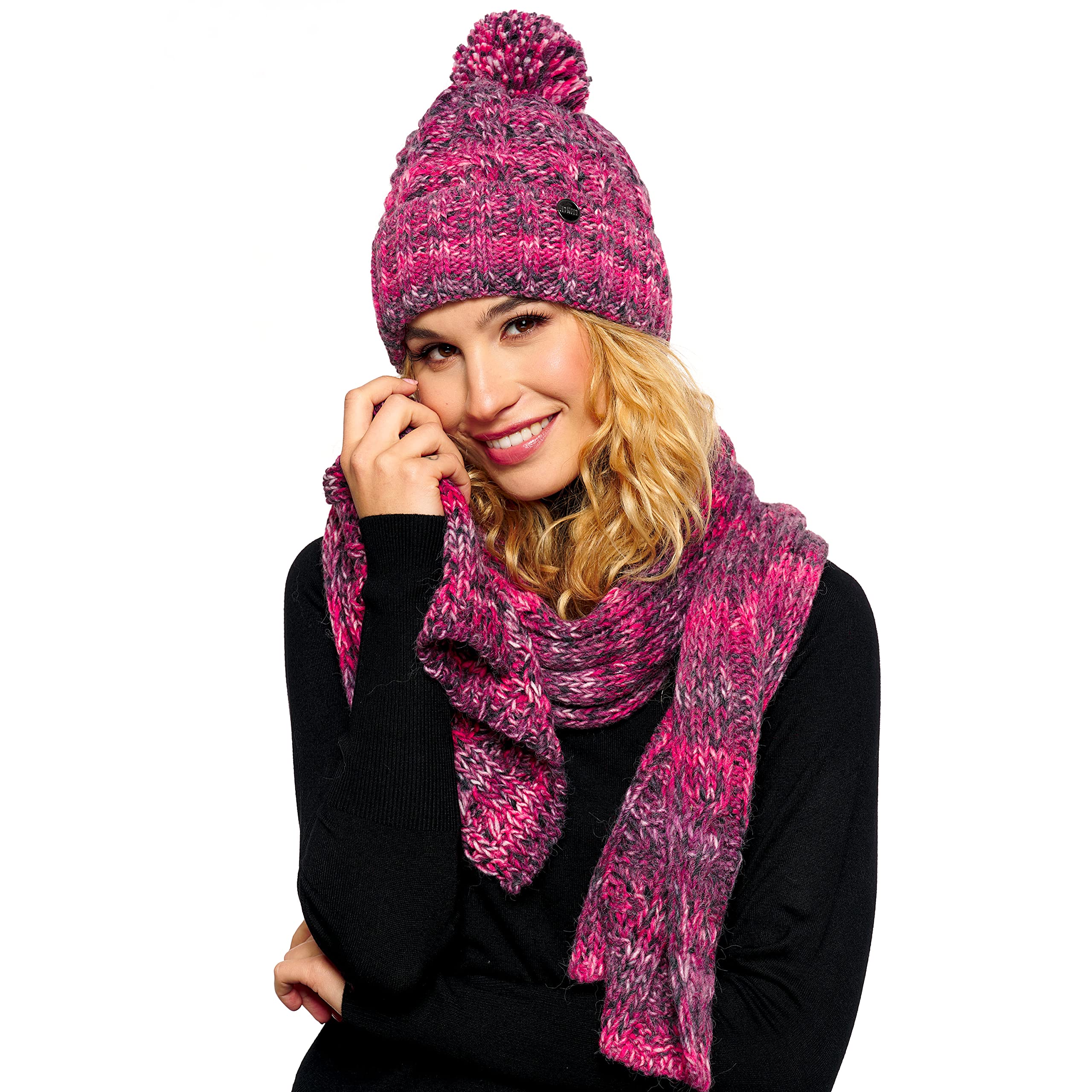ELIMELI Damska zimowa czapka ciepła czapka z dzianiny czapka zimowa z pomponem Slouch Beanie damska zimowa czapka z pomponem wyprodukowana w UE, wybór kolorów 19005