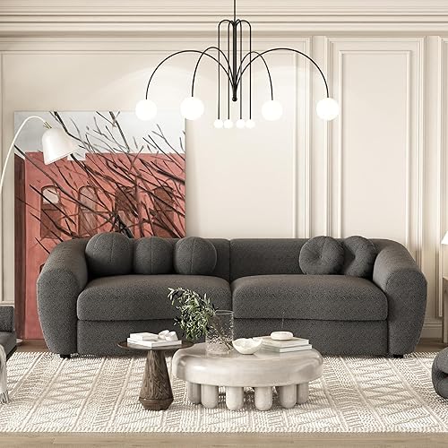 Merax Moderno sofá curvo, sofá tapizado trasero con 5 cojines decorativos, gris oscuro