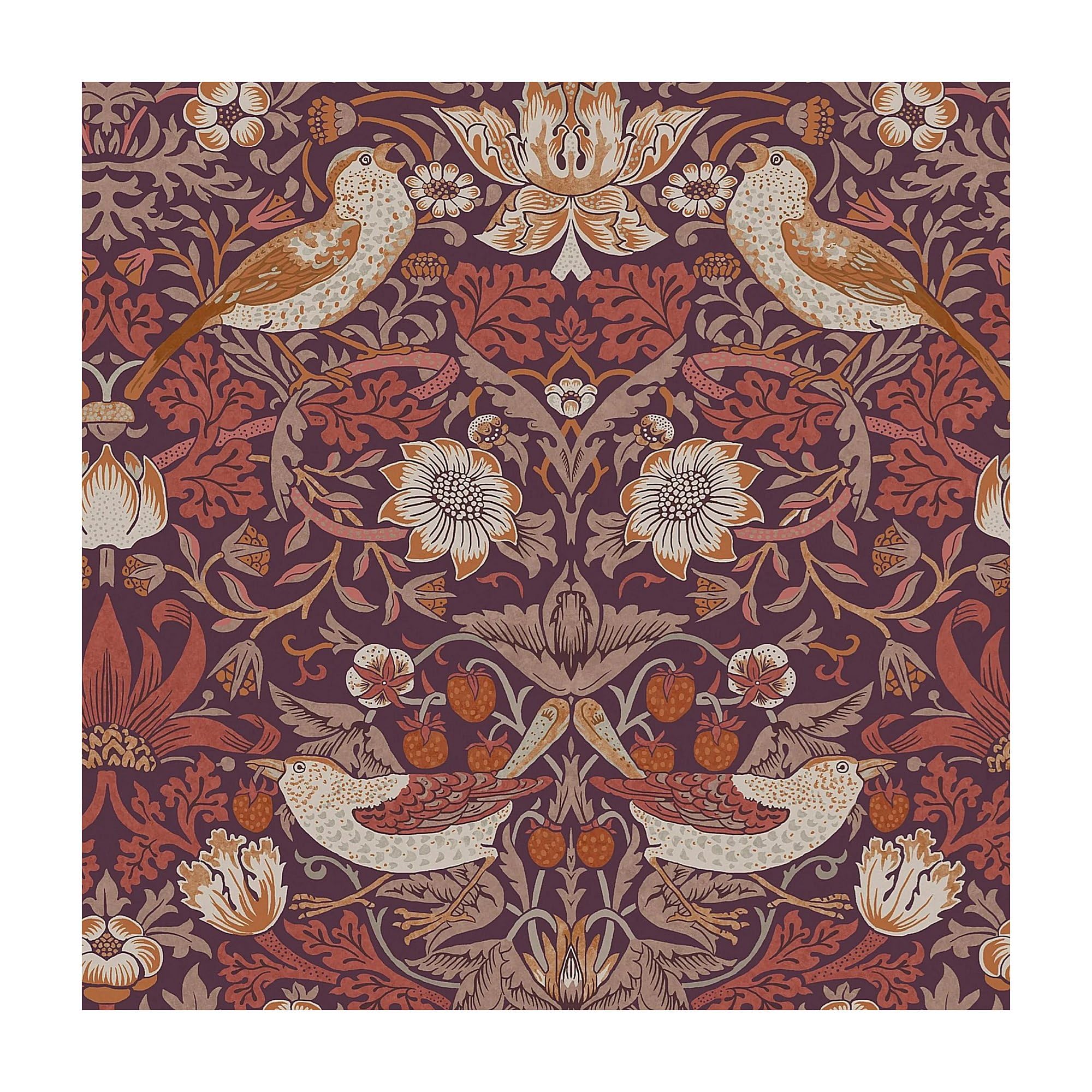 William Morris At Home  Strawberry Thief Plum Wallpaper - Purple