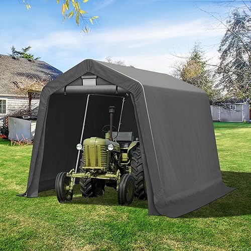8'x8' Storage Shed, Outdoor Portable Shed Carport, Zipper Storage Shelter with Roll-up Door and Vent Window, Heavy Duty Metal Frame Top, Durable Waterproof Shade Tent for Firewood Generator Vehicles
