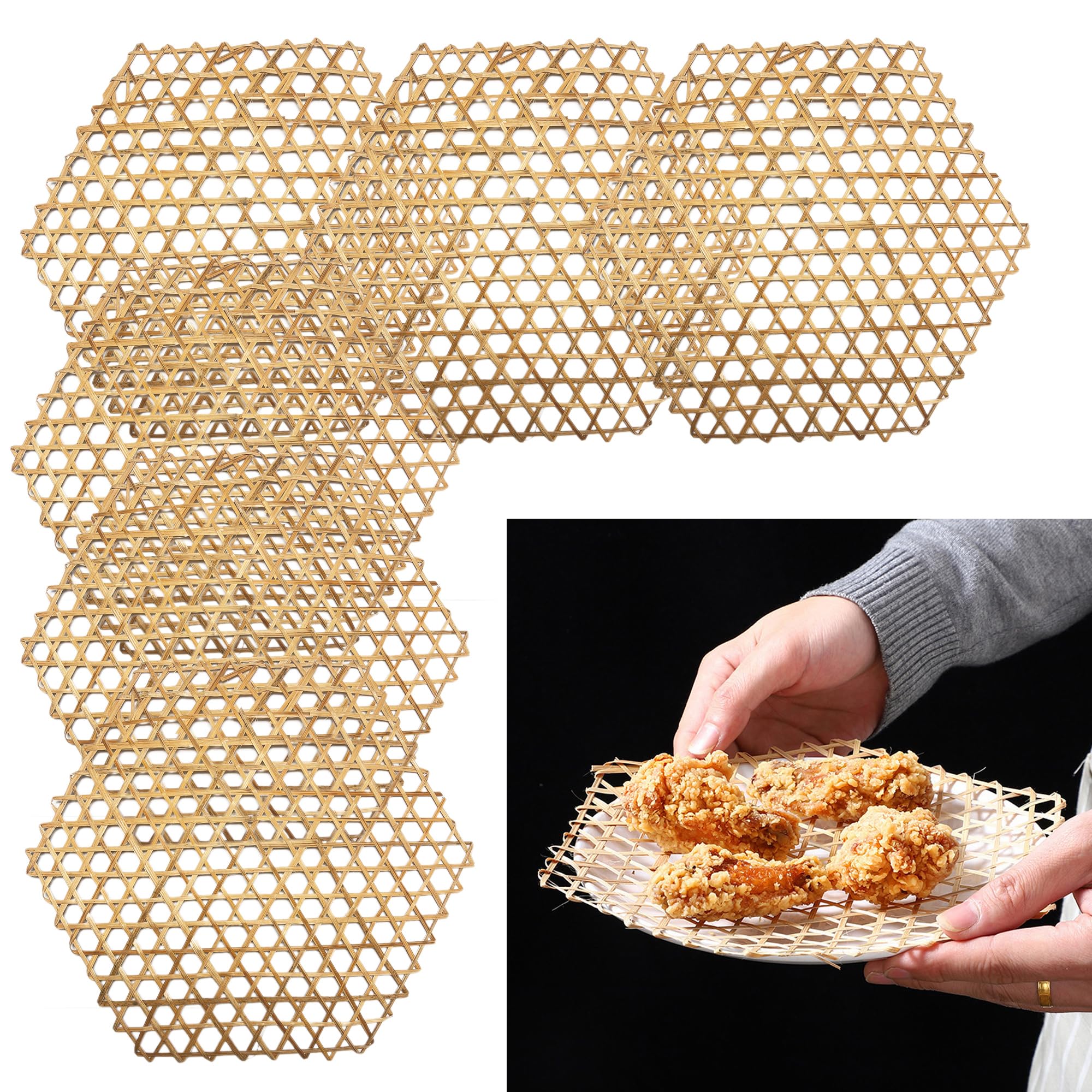 Vaporera Bambu Steamer Mat Tapete De Bambú - 6 Piezas, Hexagonal, Reutilizable Horno Cocinar Vapor, para Adecuado Freír Alimentos, Decorar Platos Creativos, Sopa, etc