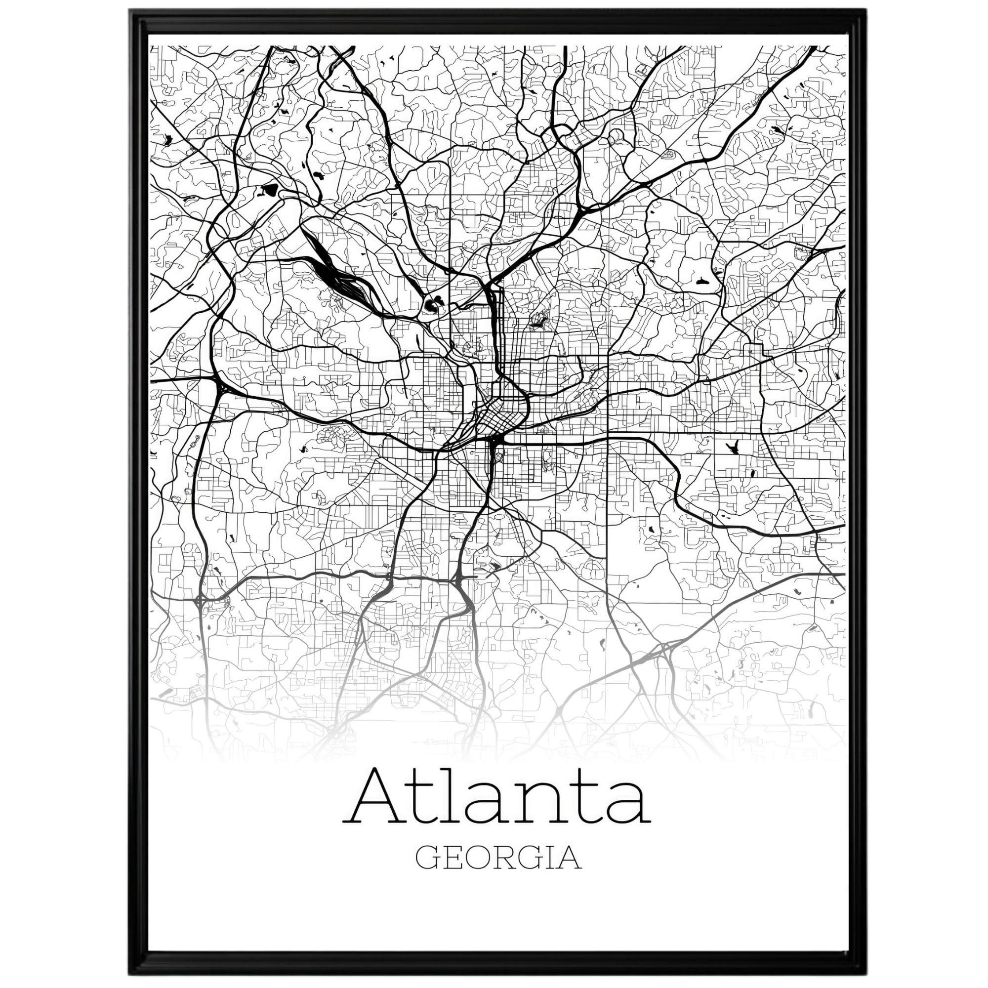 Atlanta Georgia Map Poster Wall Art, United States City Map Wall Art Prints, Modern Black and White Map Wall Art Decor for Home Office, Bedroom,