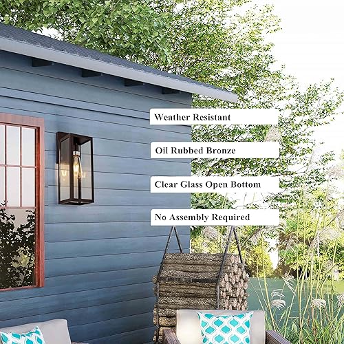 Miniatura 3 de MICSIU Aplique de pared exterior de bronce aceitado, montaje en pared exterior de 14.25 pulgadas, luces de pared impermeables para exteriores, para