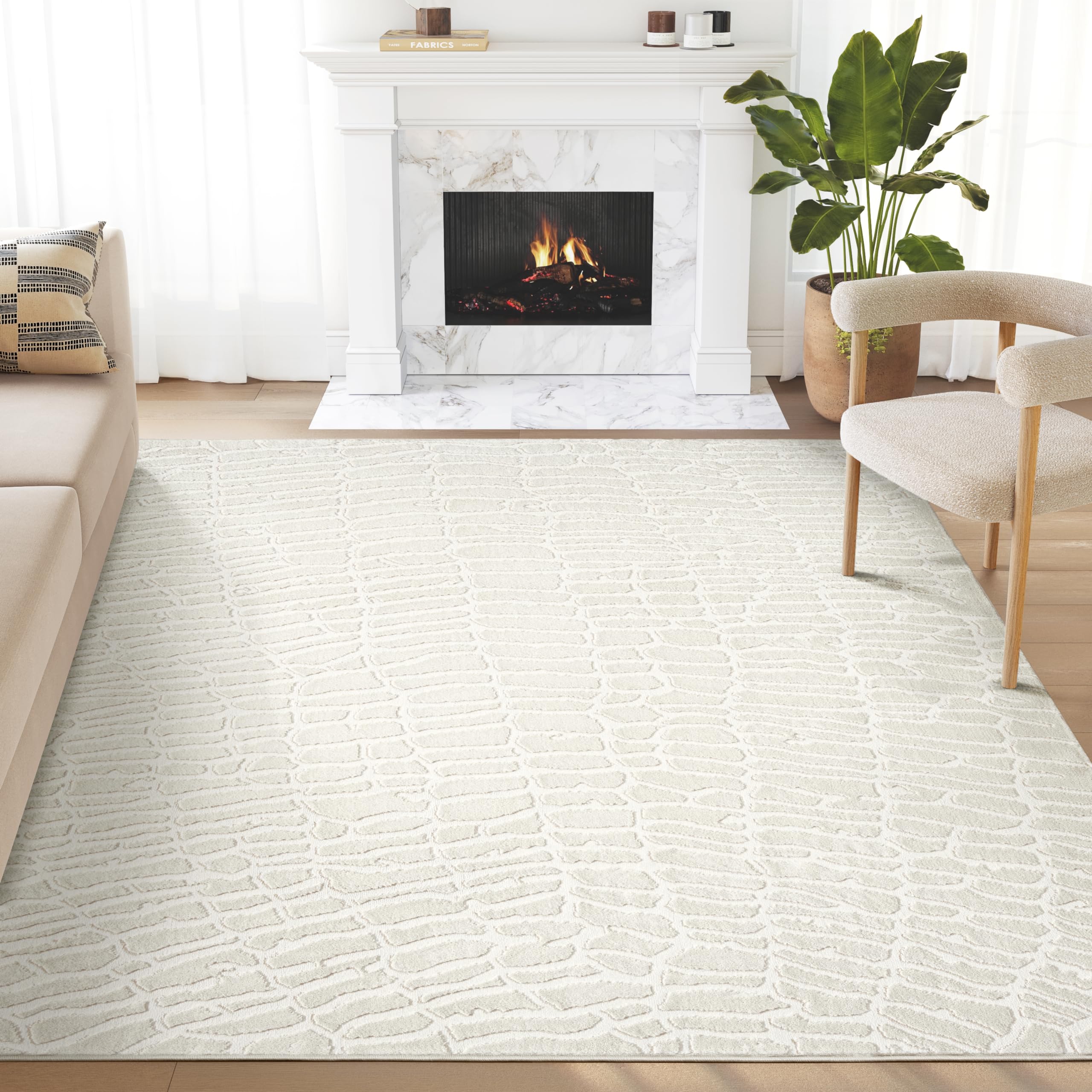 Abani Cream Area Rug for Living Room, Bedroom - Pebble Pattern - 5 x 8 - Durable & Easy to Clean