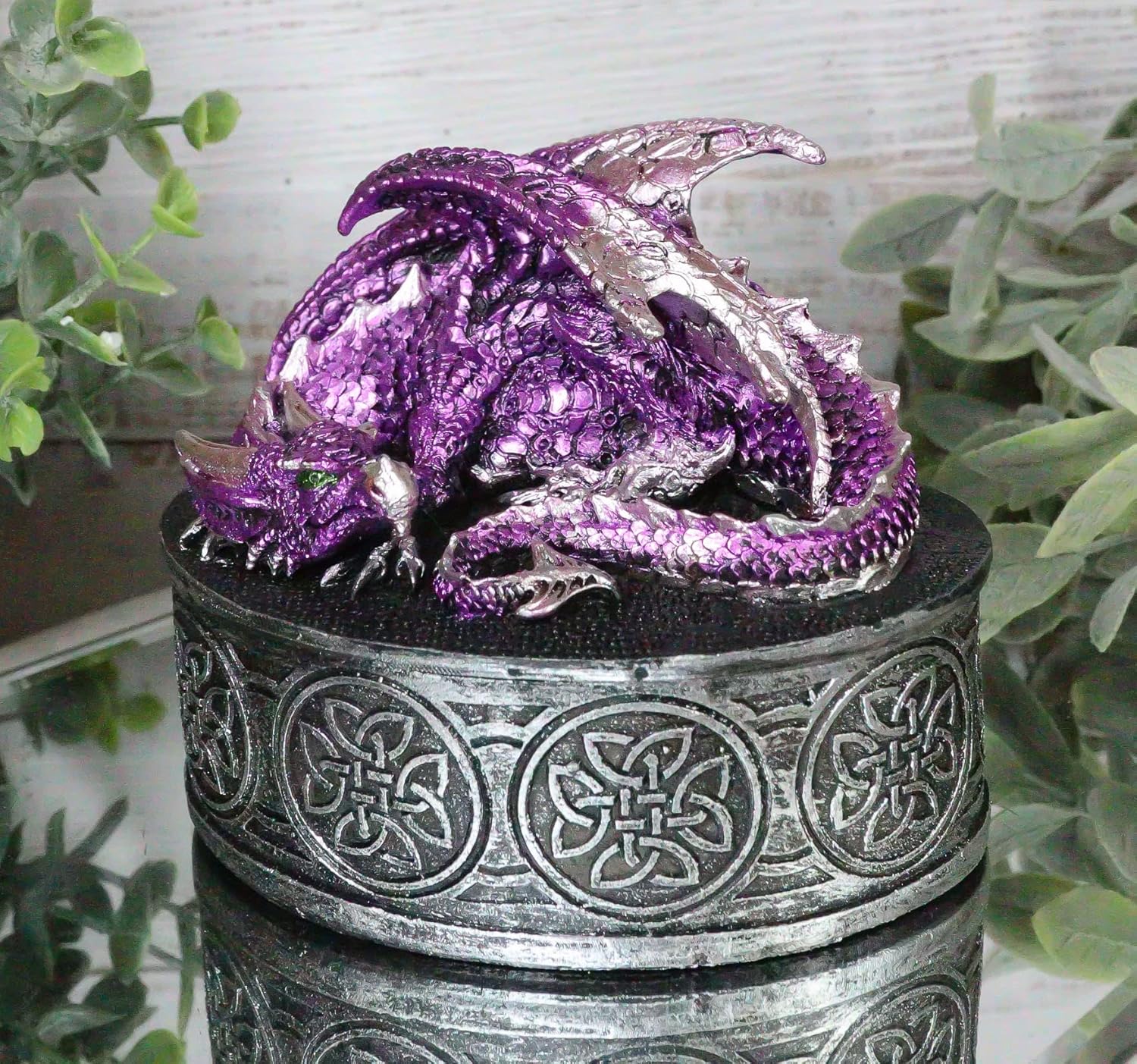 Ebros Gift Sleeping Purple Dragon Decorative Oval Trinket Jewelry Box Figurine With Celtic Knotwork 5" Wide Medieval Renaissance Winged Alchemy Magic Fantasy Dungeons Dragons Decorative Statue