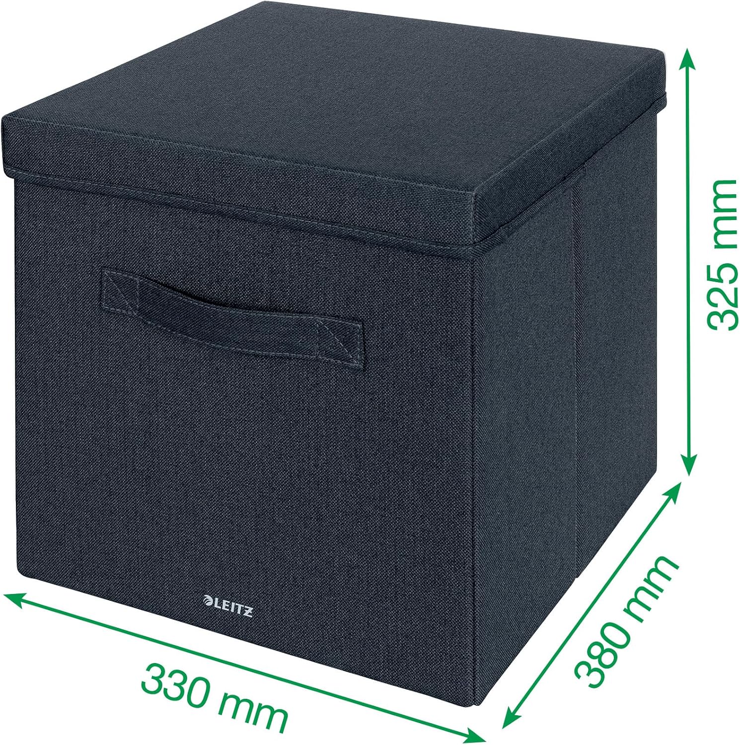 Leitz Fabric Storage Box with Lid, Set of 2 Cube Storage Unit Boxes, Foldable Fabric Ottoman Storage Box, Foldable & Eco Conscious Organiser Box, Recycle Range, Velvet Grey, Large, 61450089