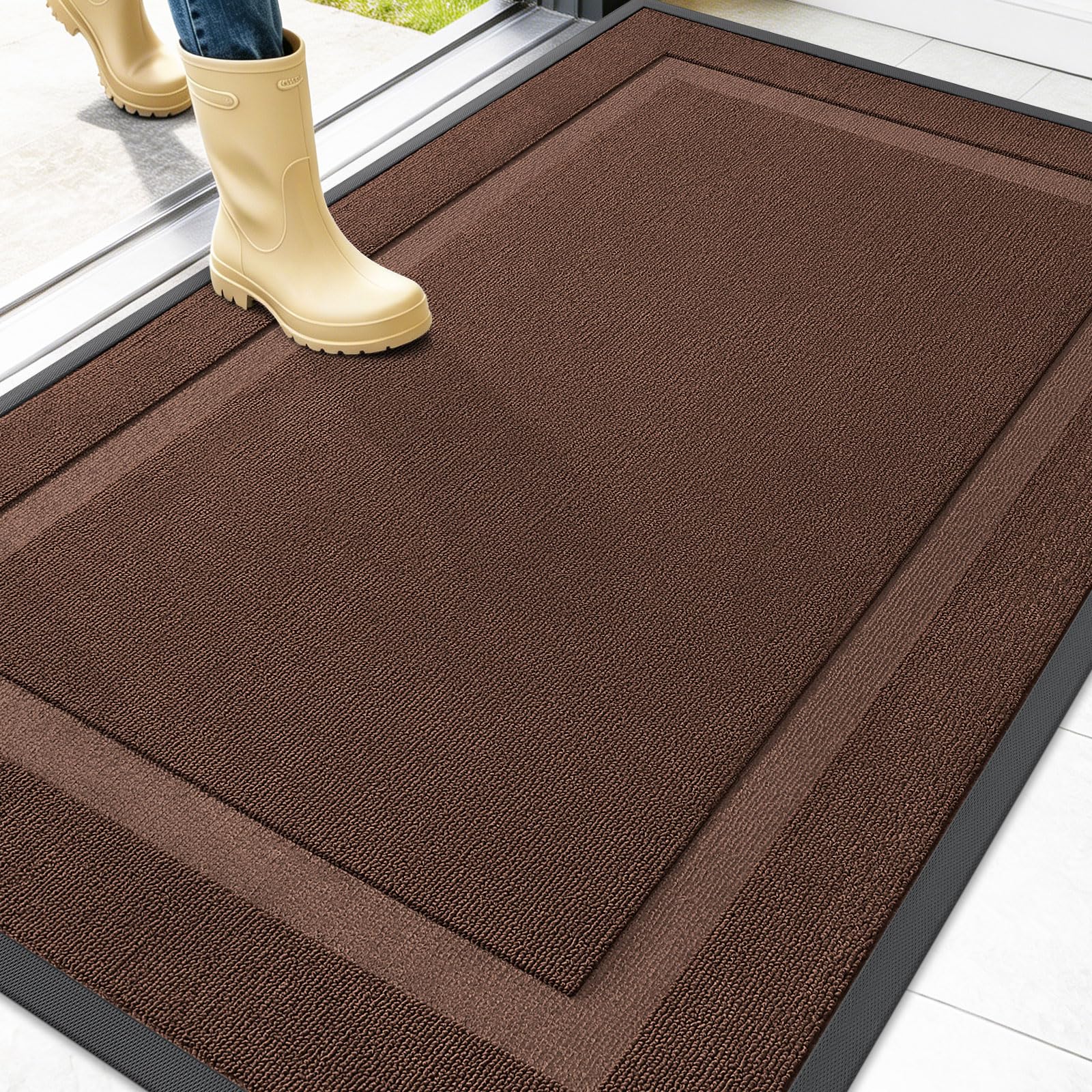 OLANLY Front Door Mat Outside 47x32, All-Season Heavy-Duty Rubber Doormat | Chocolate Brown, Absorbent, Stain and Fade Resistant, Non-Slip Backing, Low-Profile Indoor Outdoor Floor Mat for Entryway