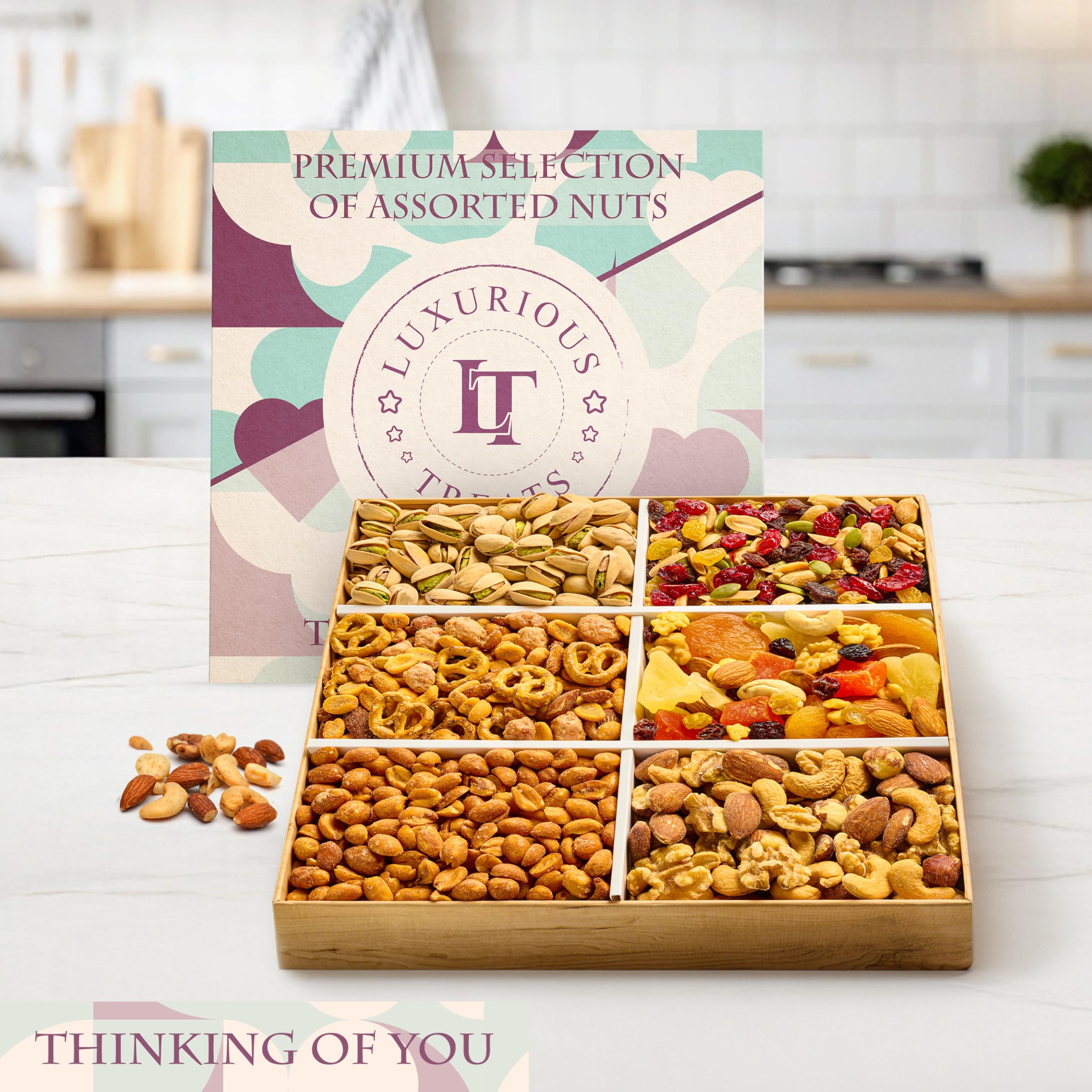 Mixed Nuts Gift Basket - Sympathy Gift Baskets for Adults Gourmet Mixed Nuts Variety Pack, 6 Assortment Healthy Snack Tray, Great Gifts for Men
