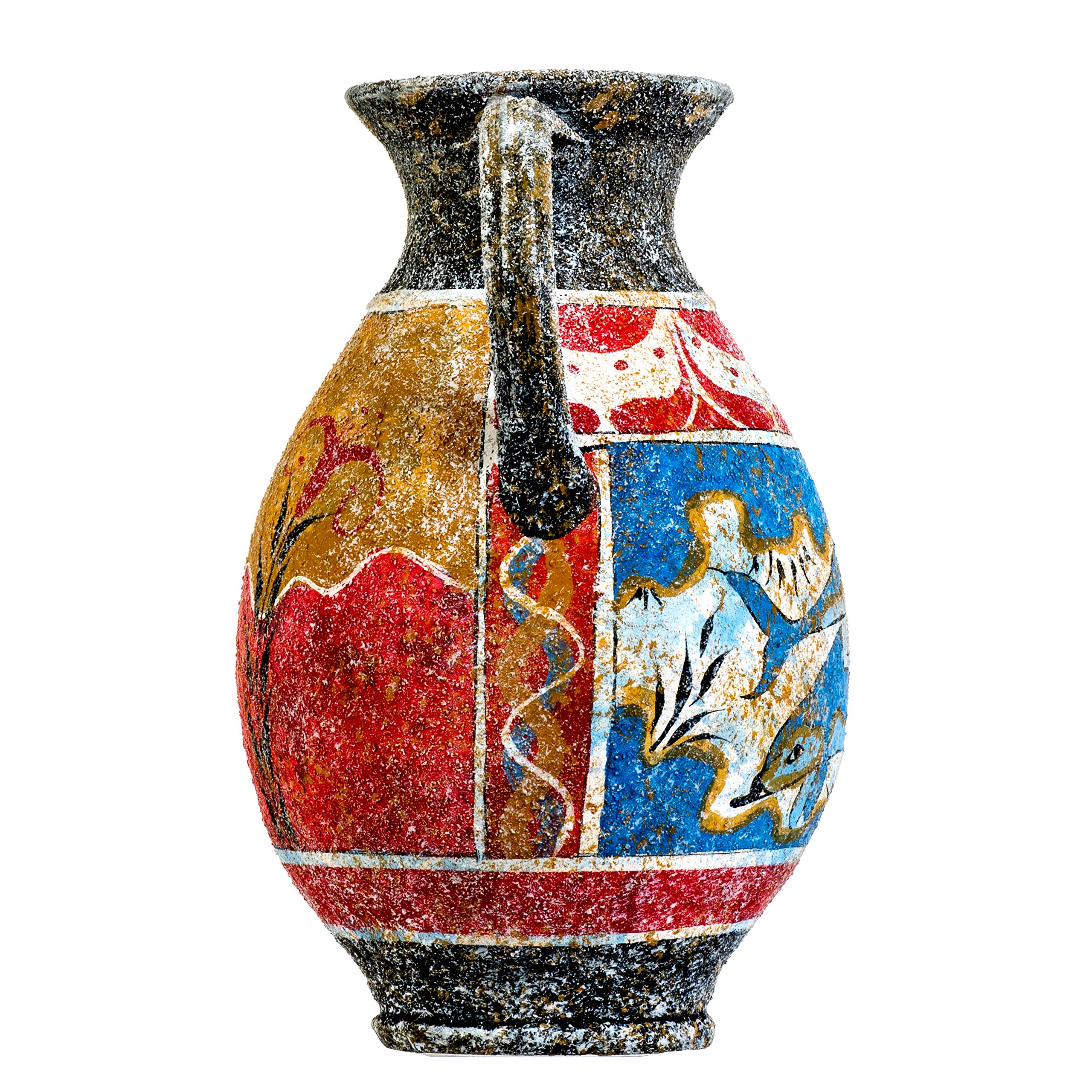 Antike, griechische Minoische Amphore, handgefertigte Keramikvase mit Fresko-Delfinen, Wandbild S