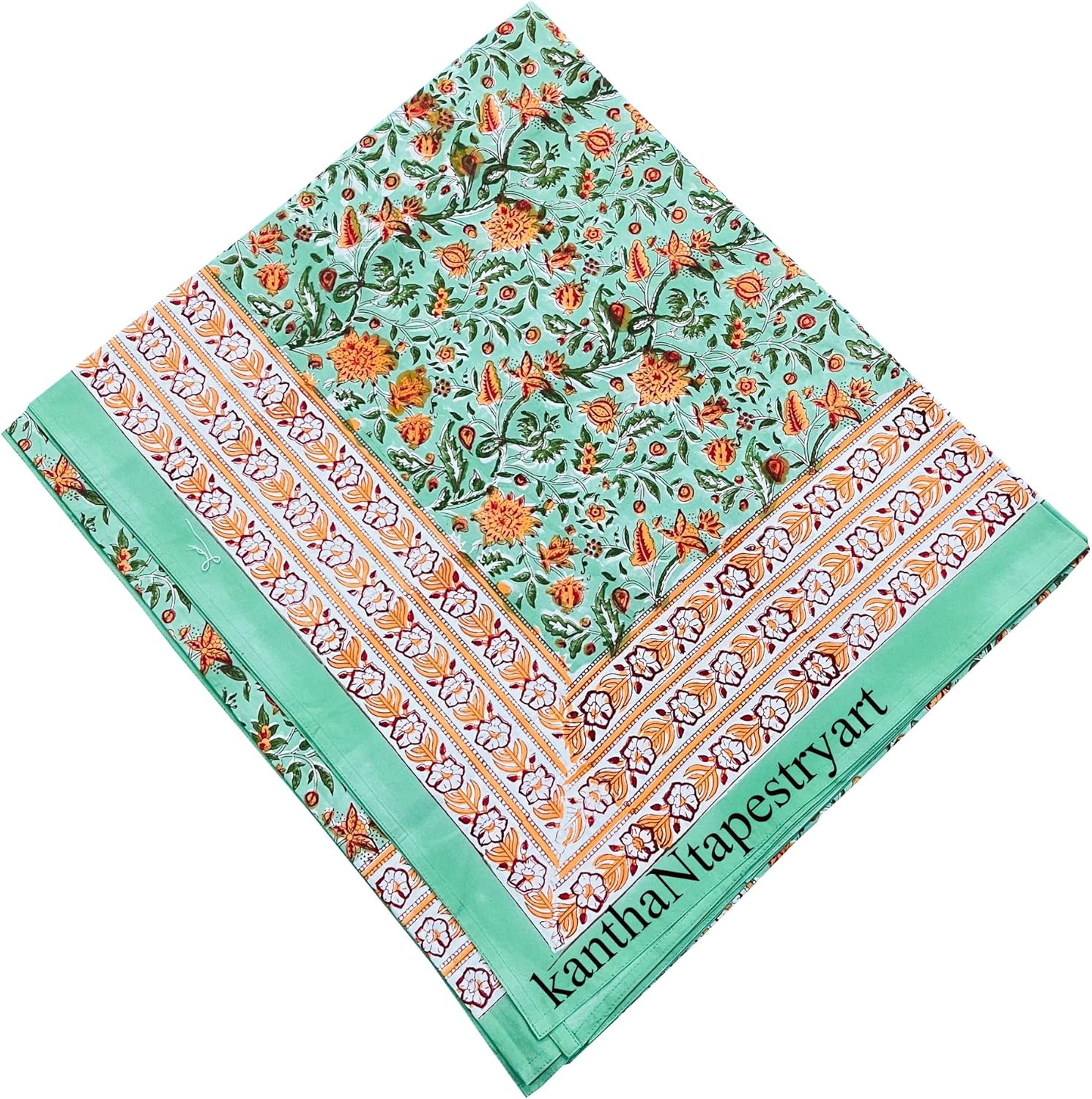 Generic kanthaNtapestryart New Indian Cotton Flat Sheet Hand Block Print 100% Pure Cotton Bedsheet with 2 Pillow Cover Bed Cover Bedspread (California King US Size 108x108 Inch)